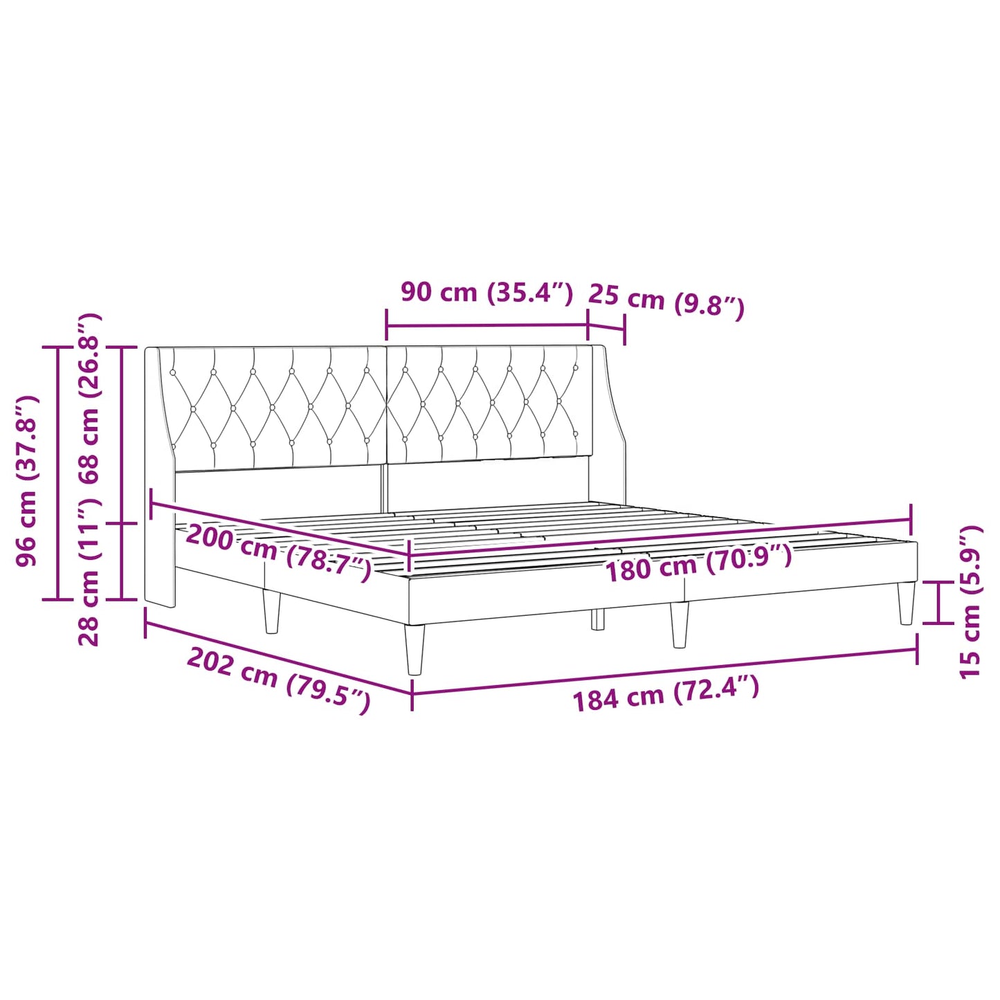 Bed Frame with Headboard Light Grey 180 x 200 cm Velvet