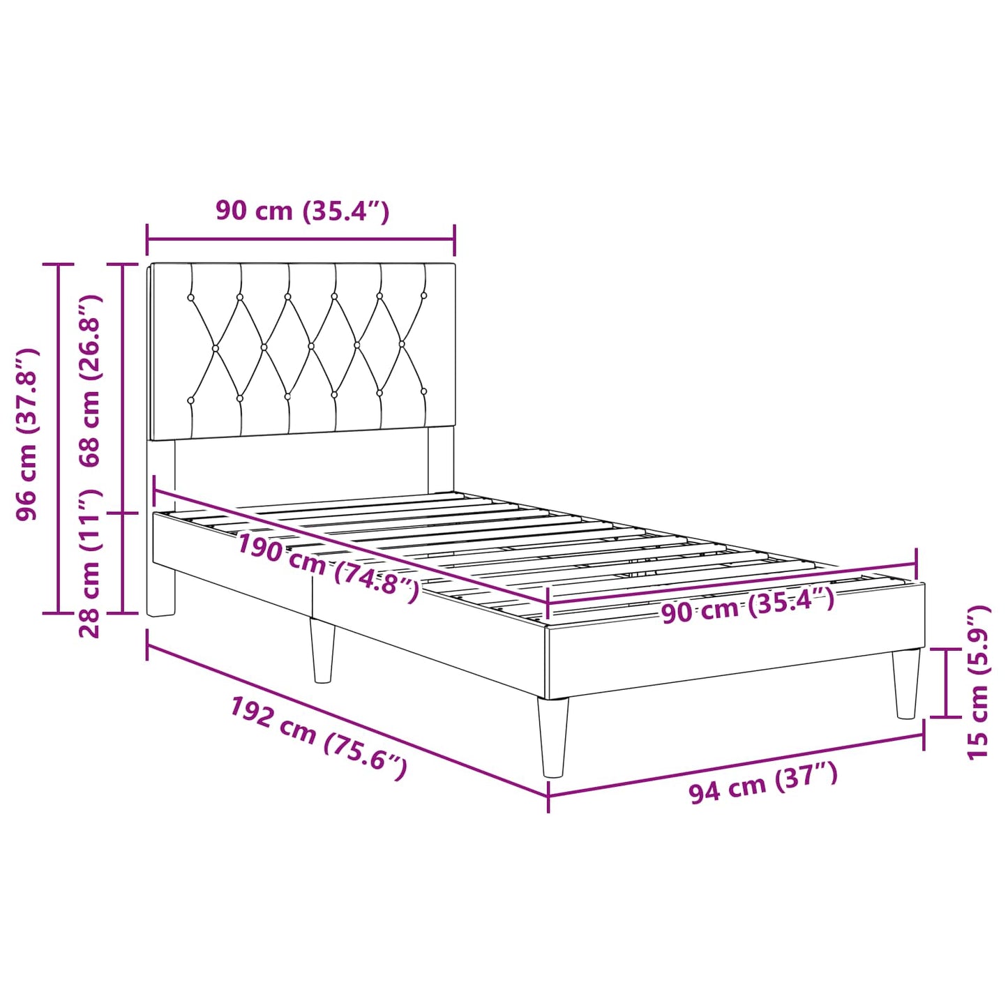 Bed Frame with Headboard Dark Grey 90 x 190 cm Velvet