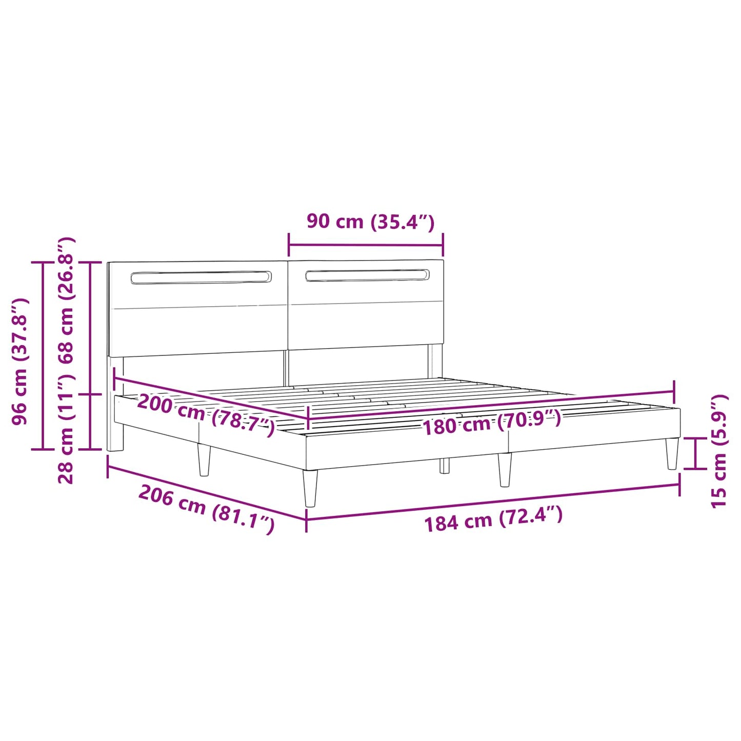 Bed Frame with LED Strip Lights White 180 x 200 cm Faux Leather