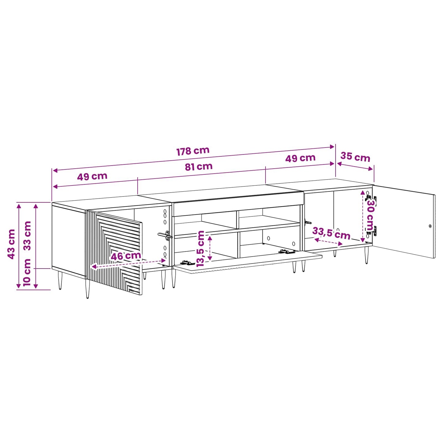 3 Piece LED TV Cabinet Concrete Grey Engineered Wood