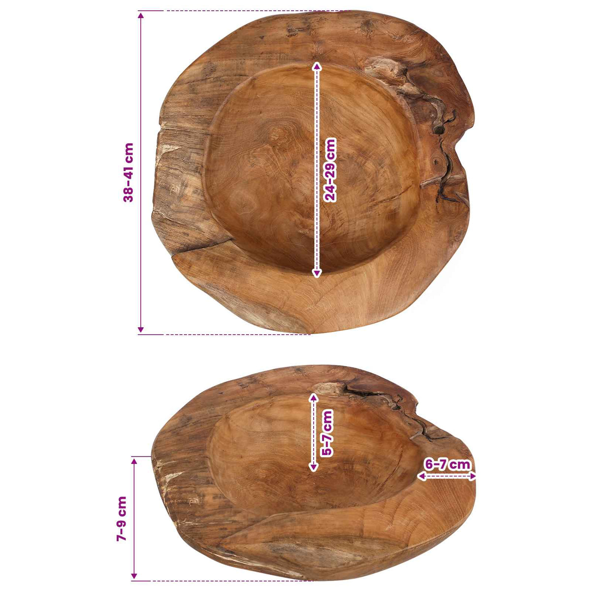 Fruit Bowl JEPARA Ø 40 cm Solid Teak Wood Round Teak Brown