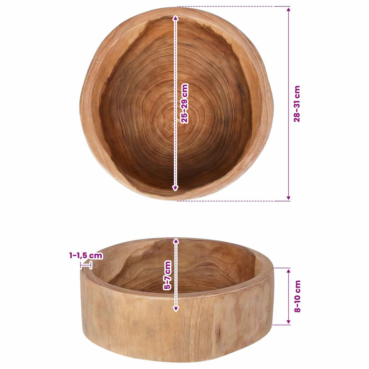 Fruit Bowl JEPARA Teak Brown Ø 30 cm Solid Teak Wood