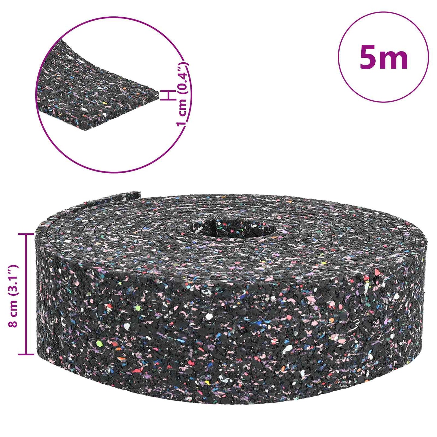 Rubber Granulate Roll Black 500 x 8 x 1 cm Rubber