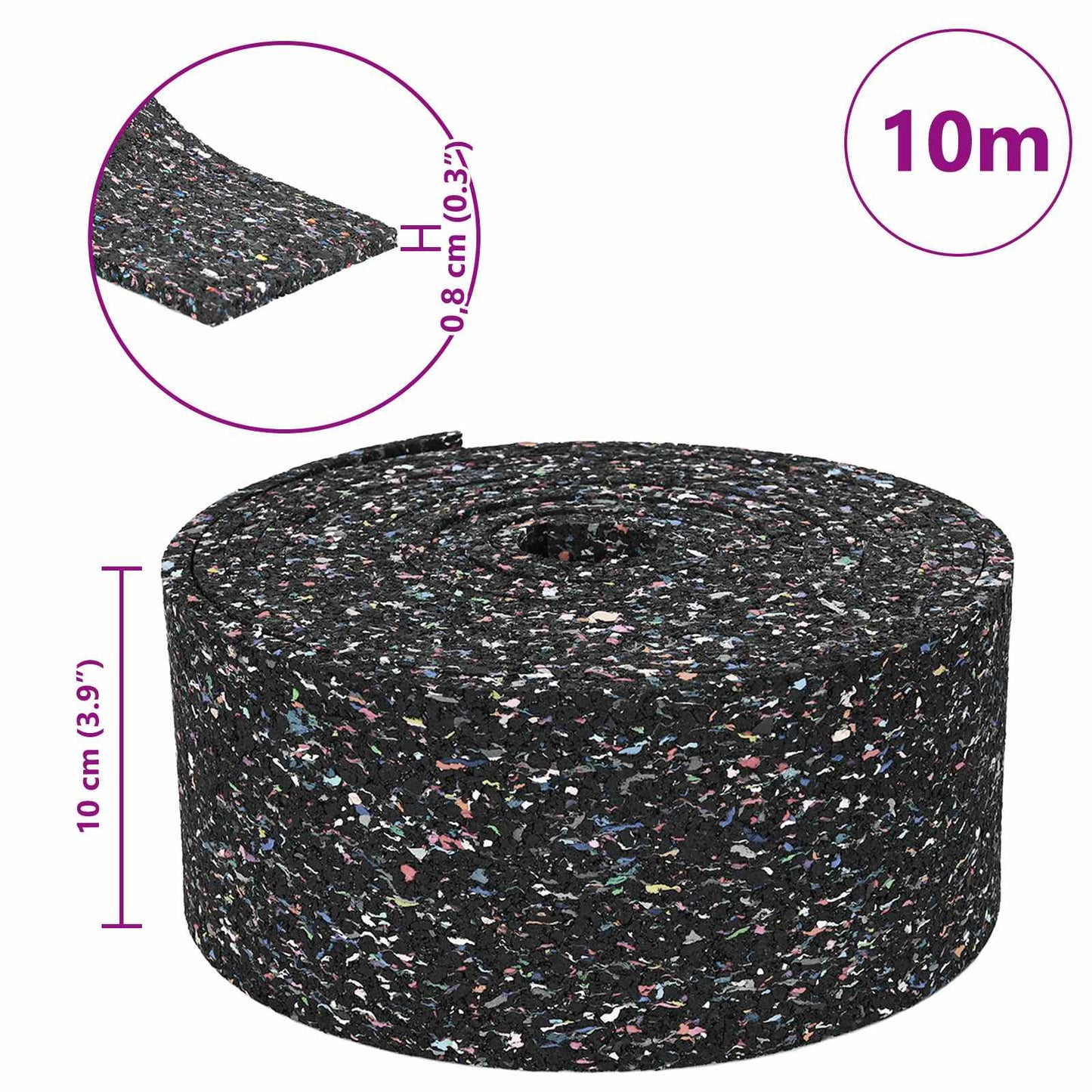 Rubber Granulate Roll Black 1000 x 10 x 0.8 cm Rubber