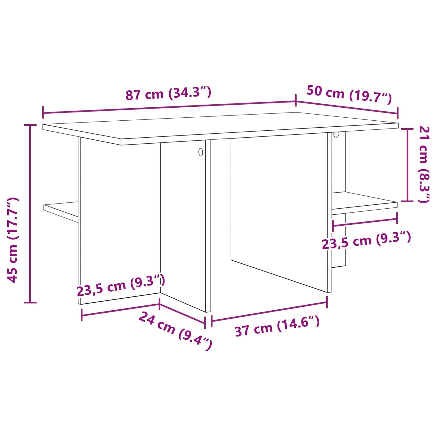 Coffee Table Sonoma Oak 87 x 50 x 45 cm Engineered Wood