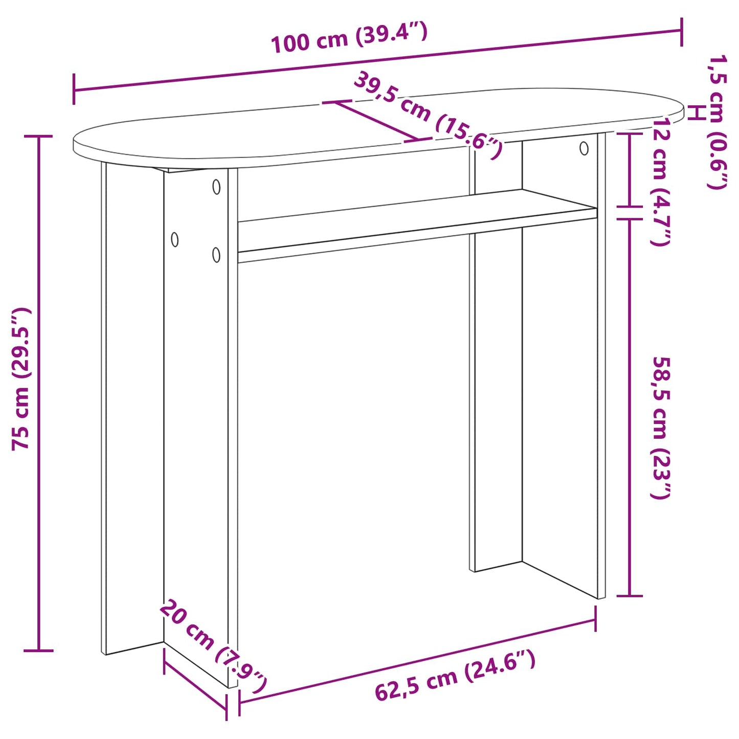 Console Table Grey Sonoma 100 x 39.5 x 75 cm Engineered Wood