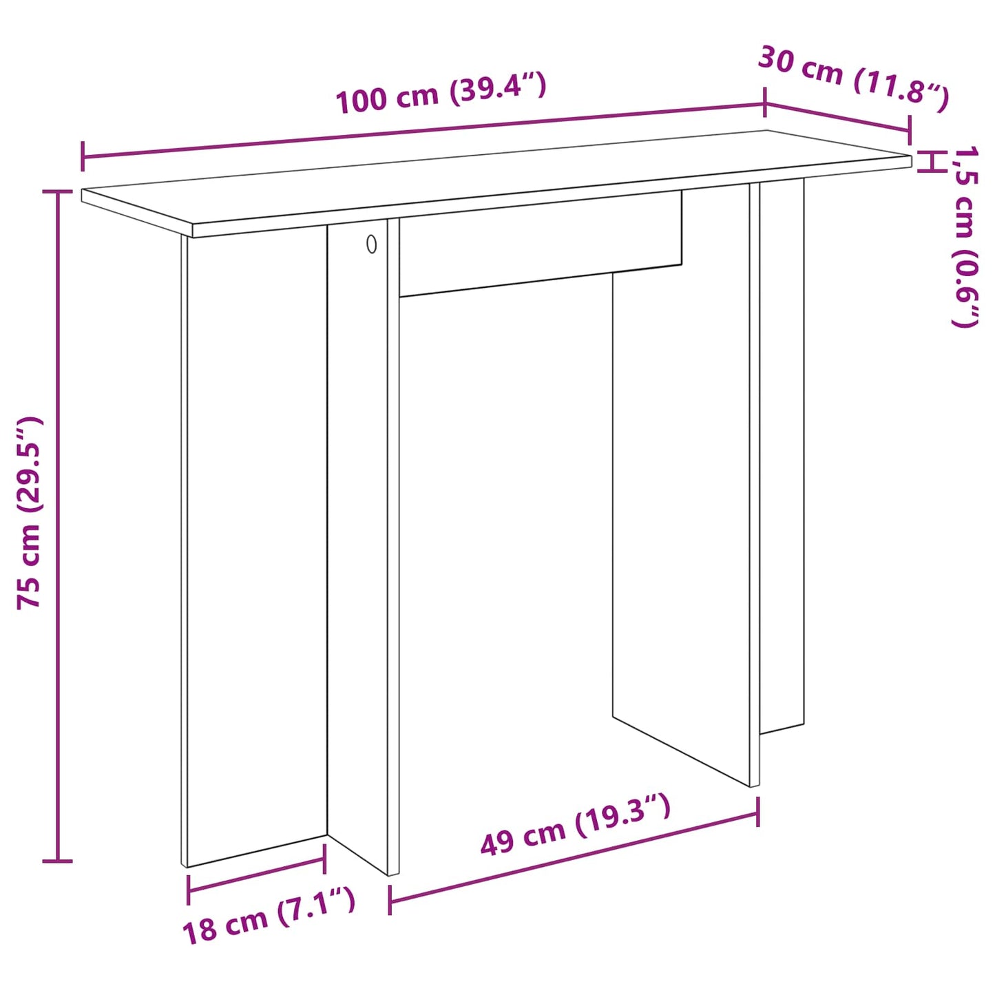 Console Table White 100 x 30 x 75 cm Engineered Wood