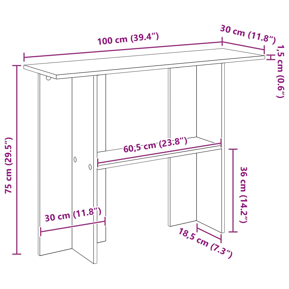 Console Table White 100 x 30 x 75 cm Engineered Wood