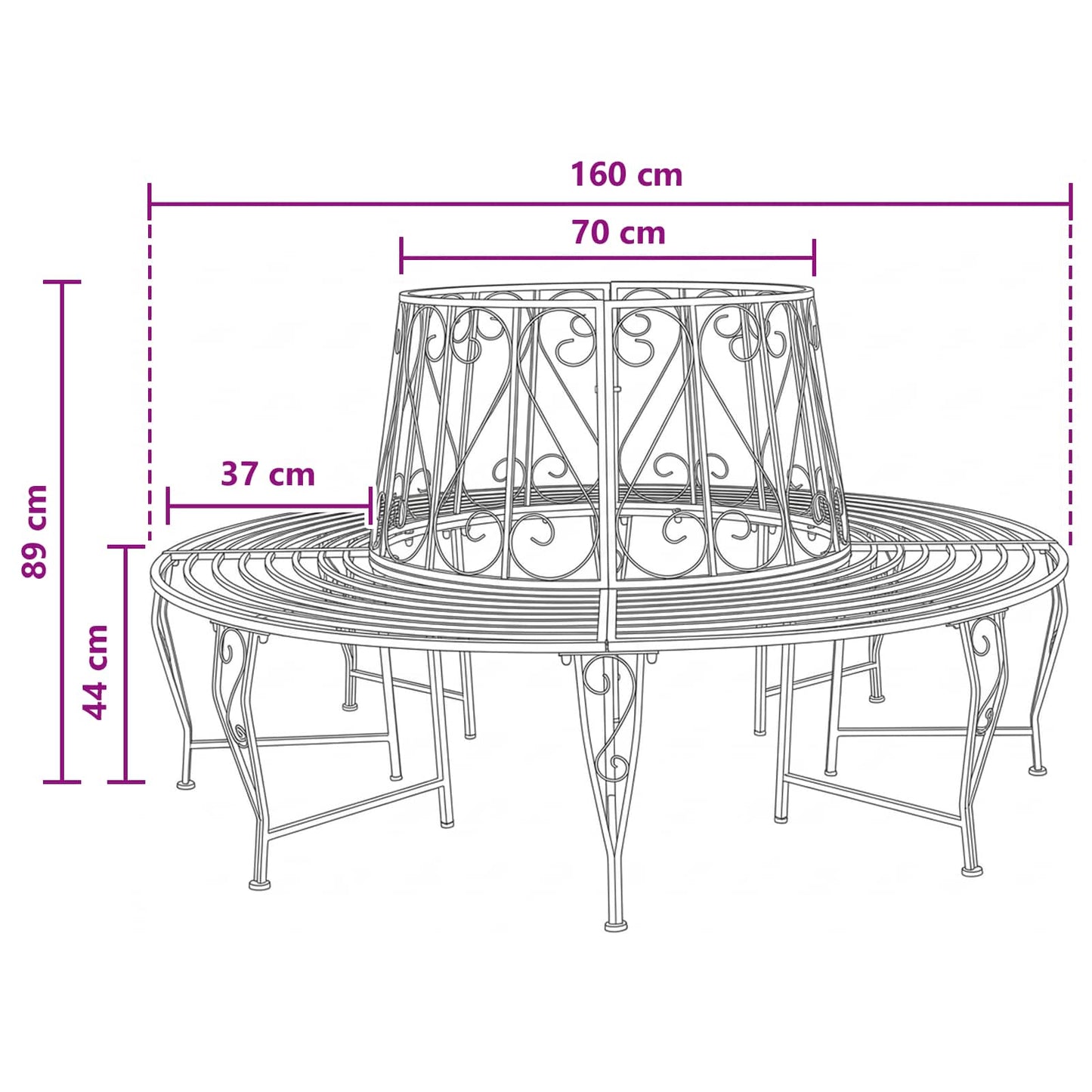 Tree Bench 8-Seater Ø 160 x 89 cm Steel Antique White Round