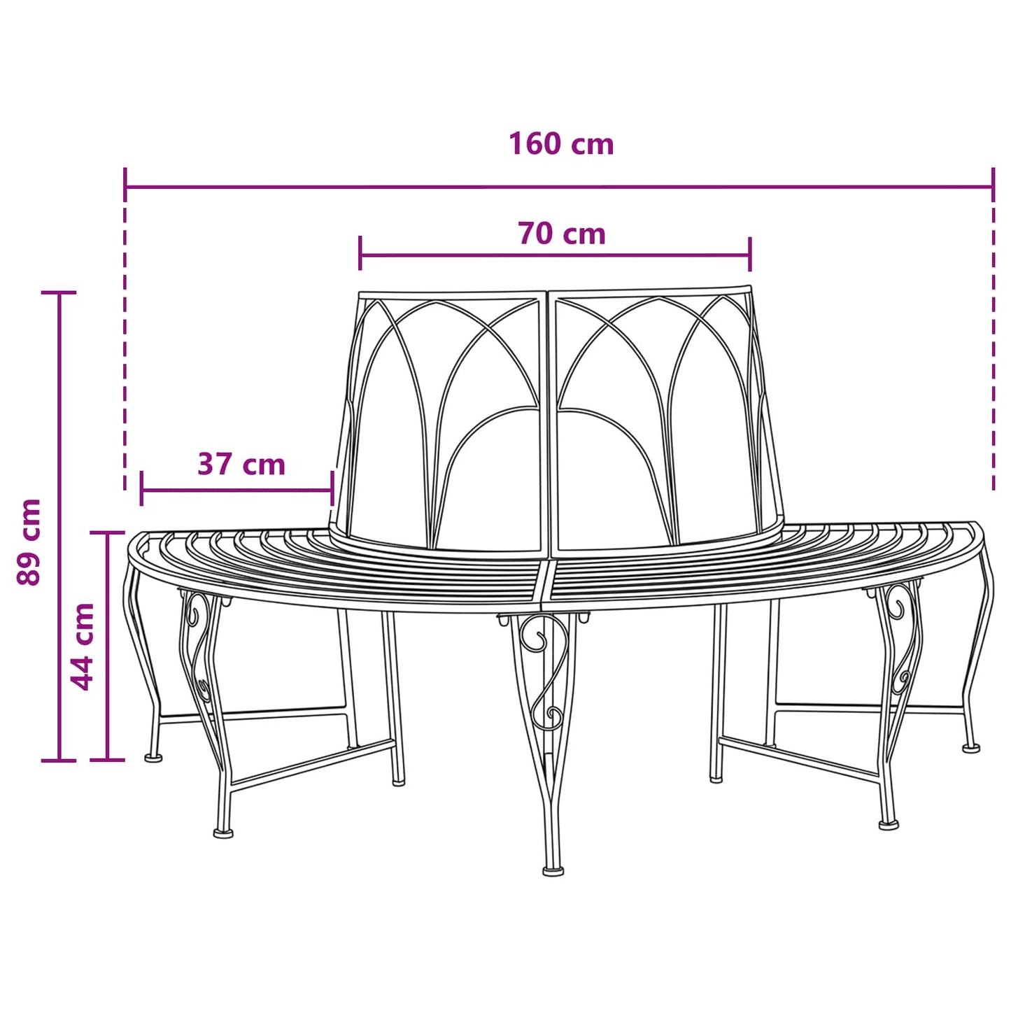 Tree Bench 4-Seater 160 x 80 x 89 cm Steel Silver Grey