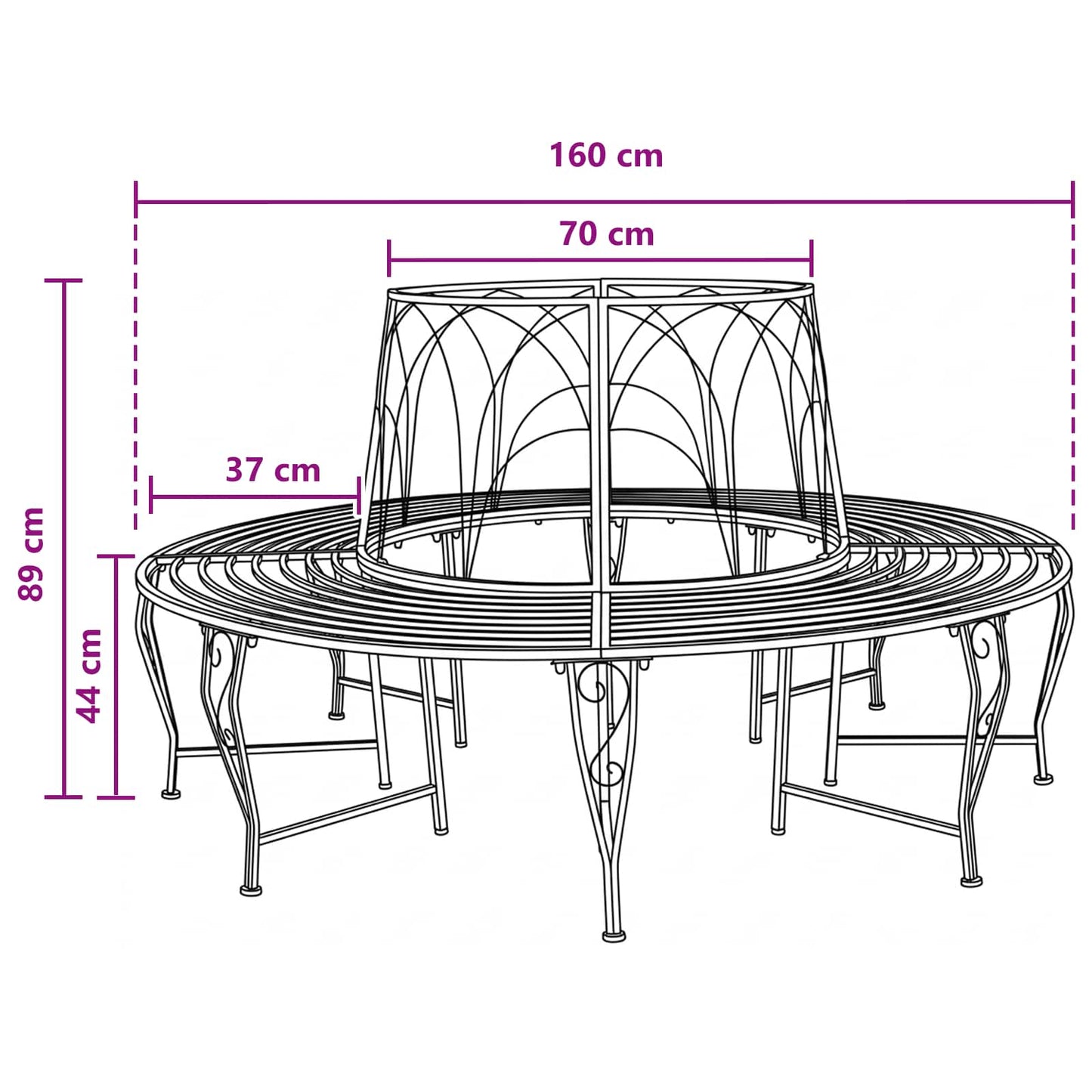 Tree Bench 8-Seater Ø 160 x 89 cm Steel Black Round