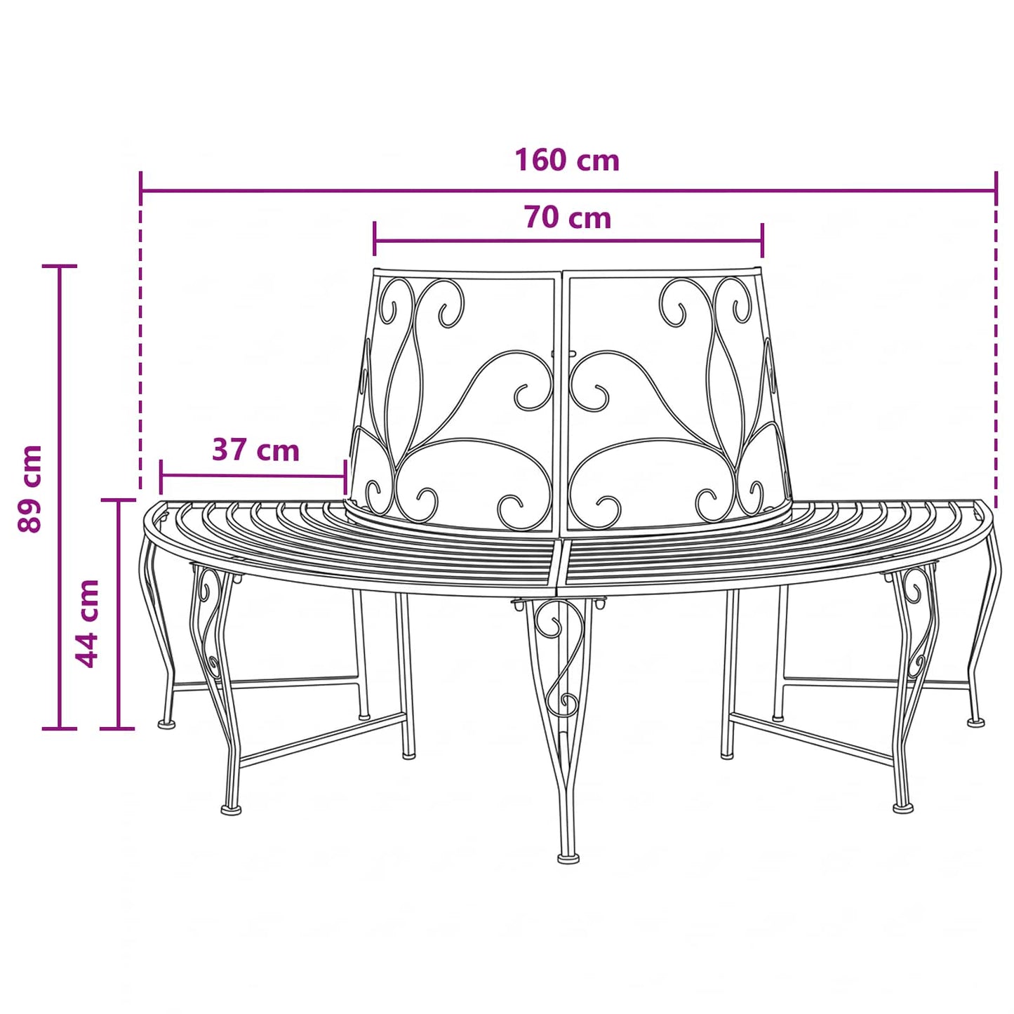 Tree Bench 4-Seater 160 x 80 x 89 cm Steel Silver Grey