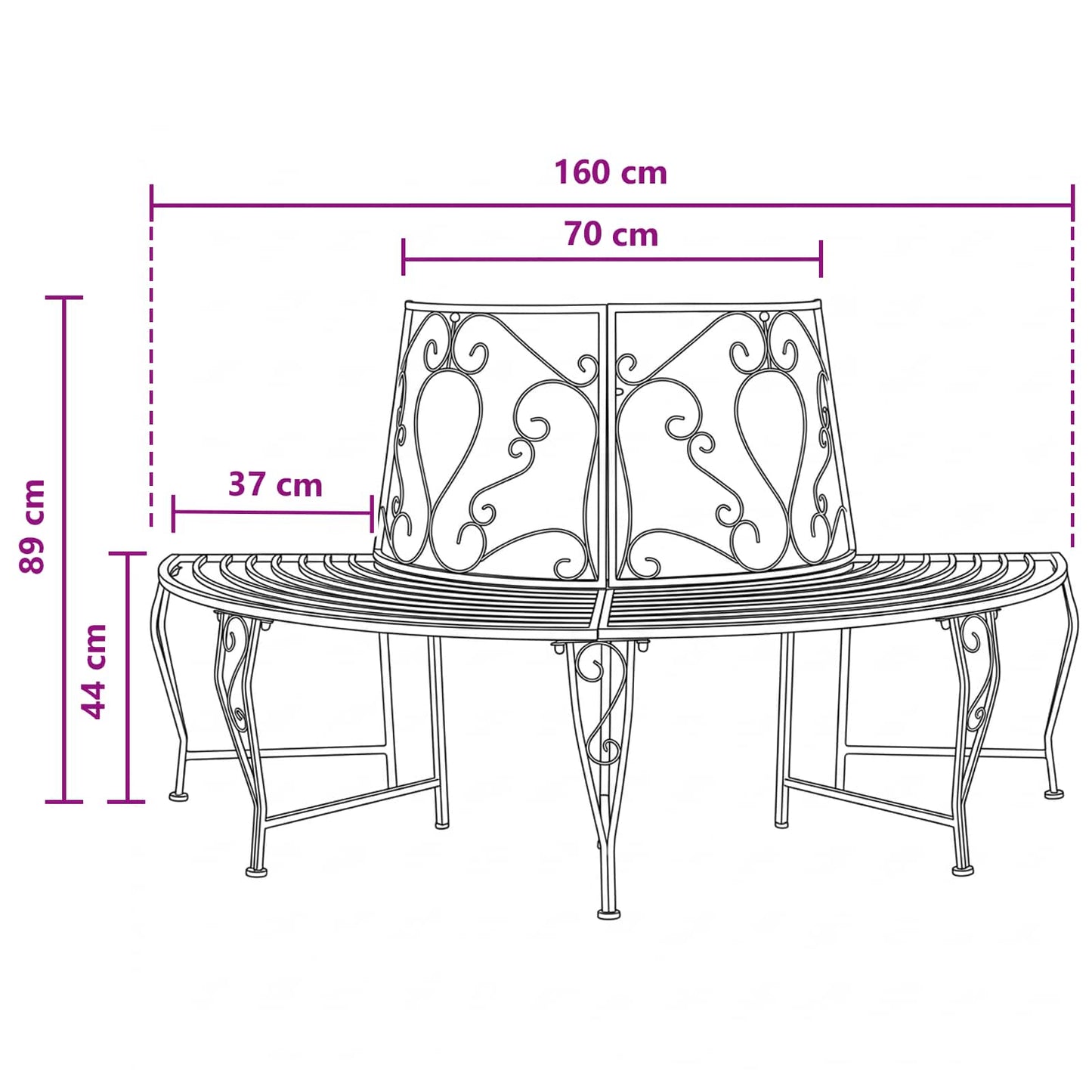 Tree Bench 4-Seater 160 x 80 x 89 cm Steel Antique White