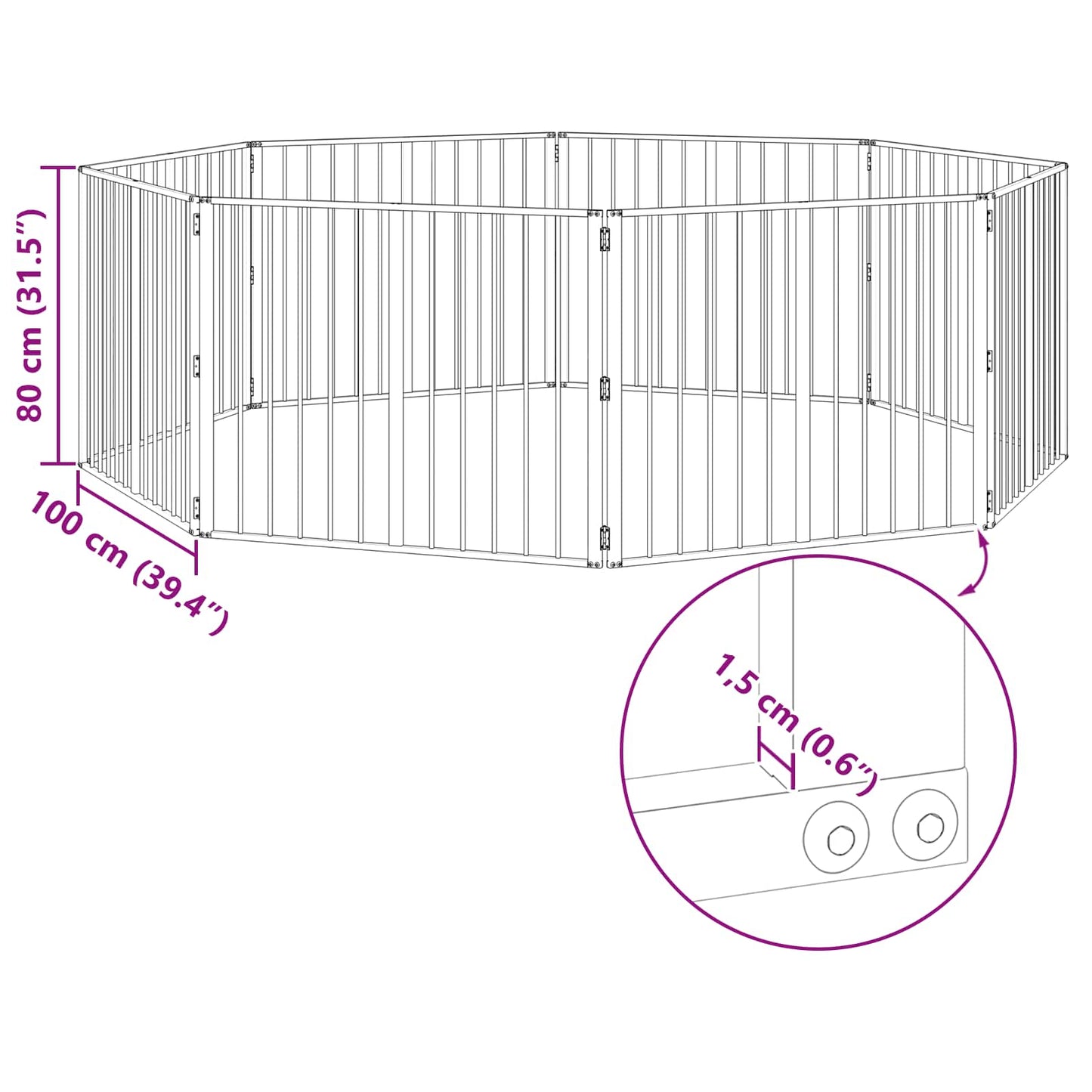 Dog Gate 8 pcs Black 100 x 80 cm Galvanised Steel