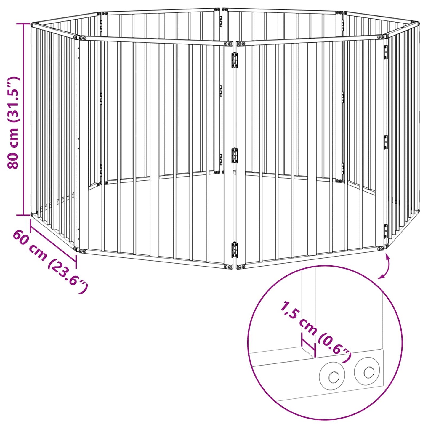 Dog Gate 8 pcs Black 60 x 80 cm Galvanised Steel