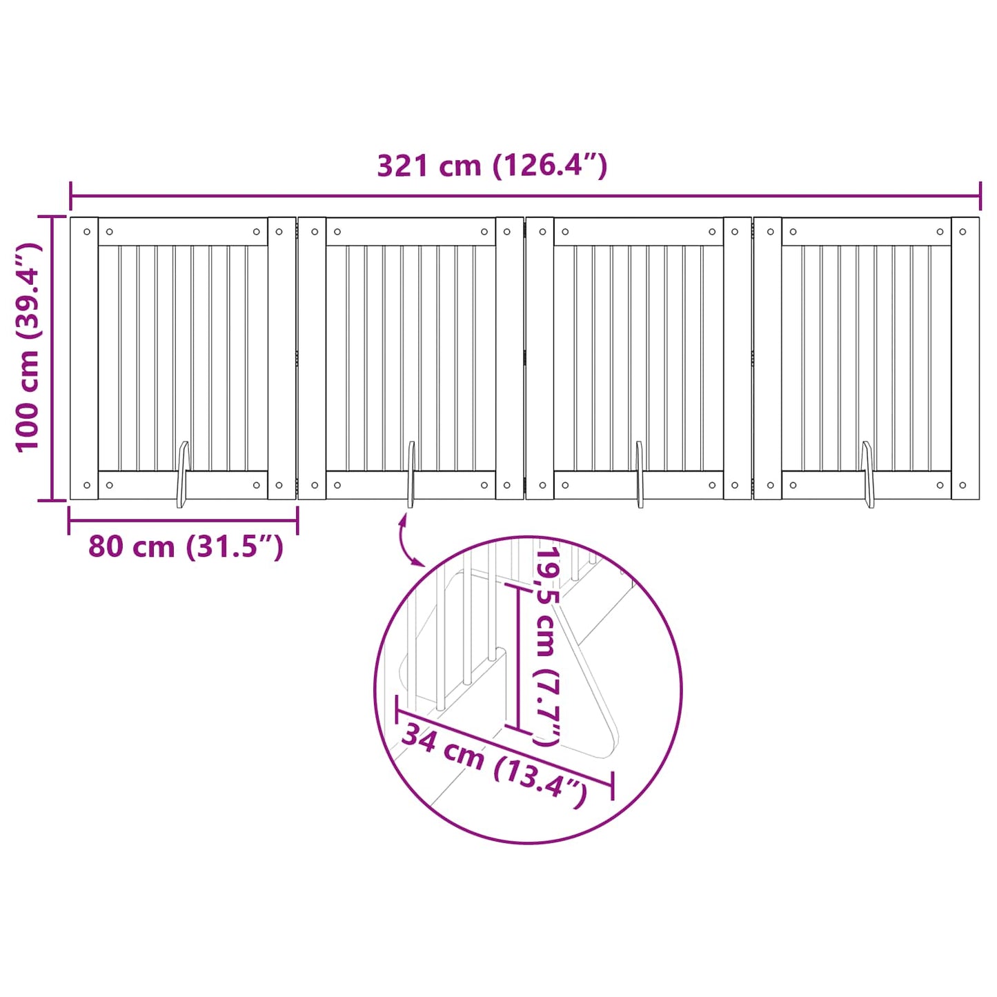 Foldable Dog Gate with Stands 4 pcs Black Oak 321 cm