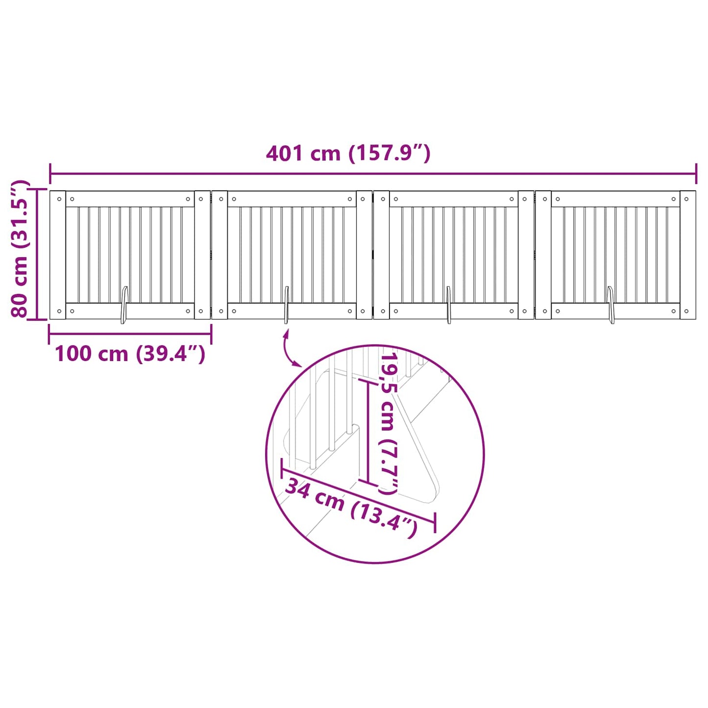 Foldable Dog Gate with Stands 4 pcs Grey Sonoma 401 cm