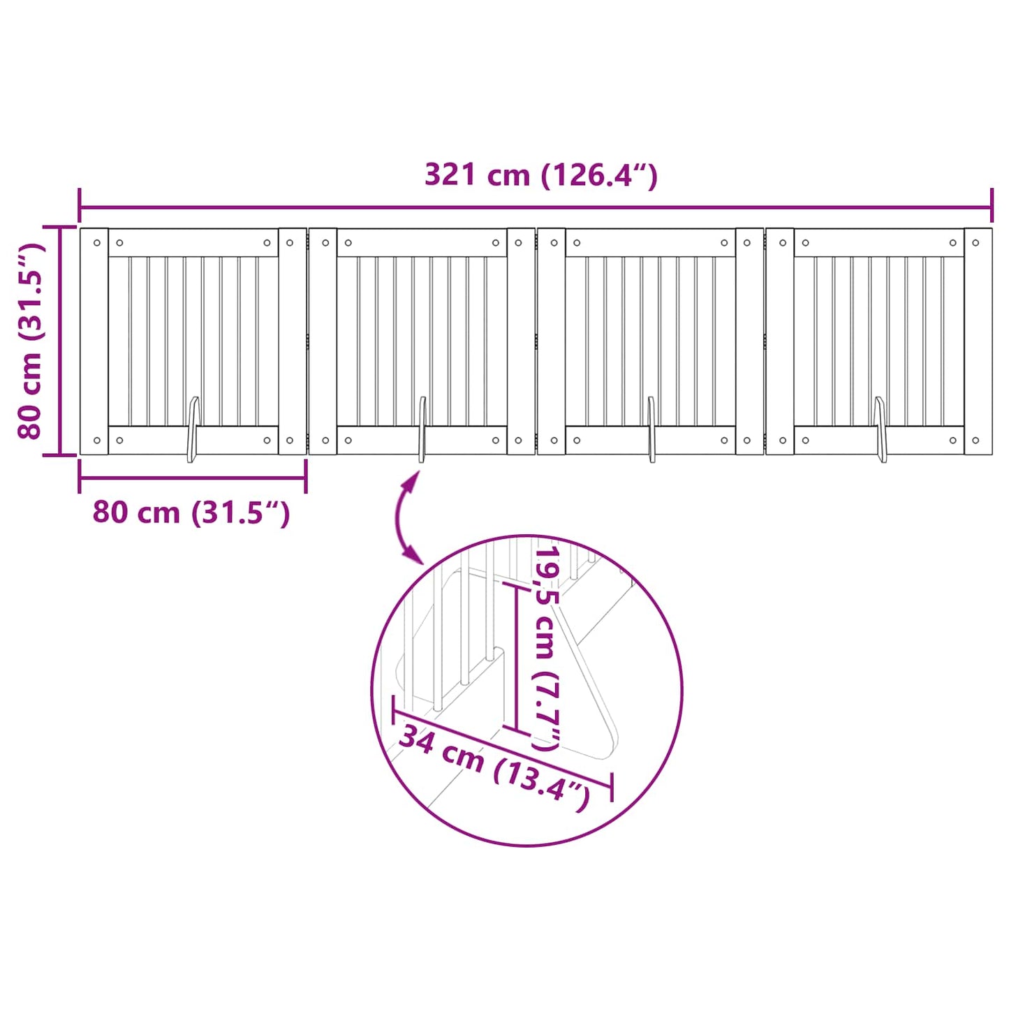 Foldable Dog Gate with Stands 4 pcs Smoked Oak 321 cm