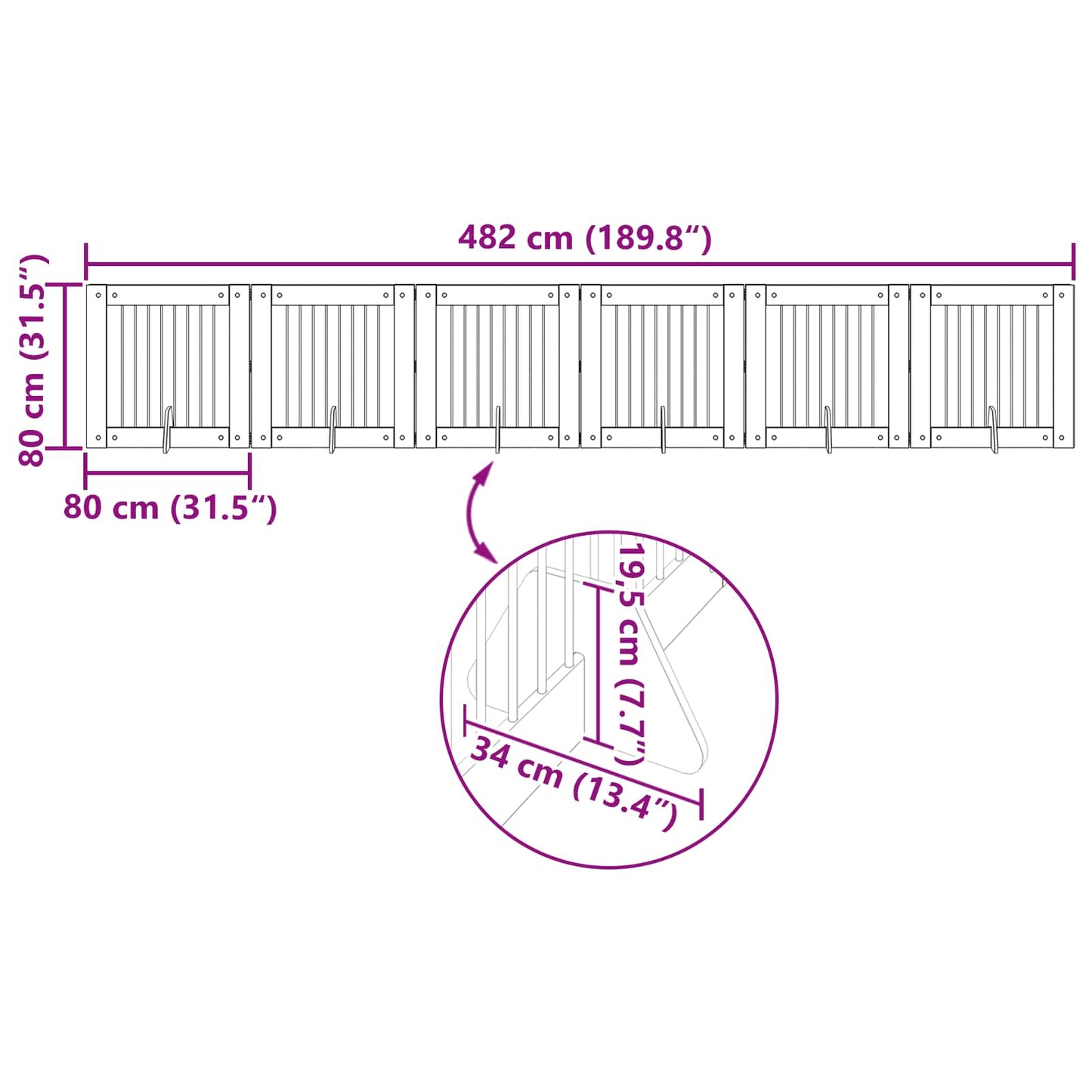Foldable Dog Gate with Stands 6 pcs Smoked Oak 482 cm