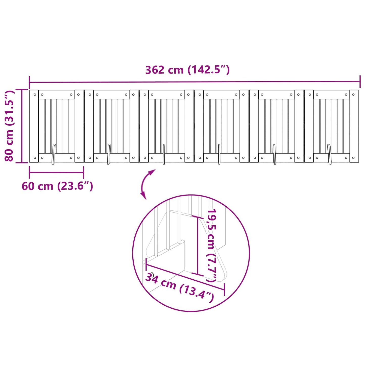 Foldable Dog Gate with Stands 6 pcs Grey Sonoma 362 cm