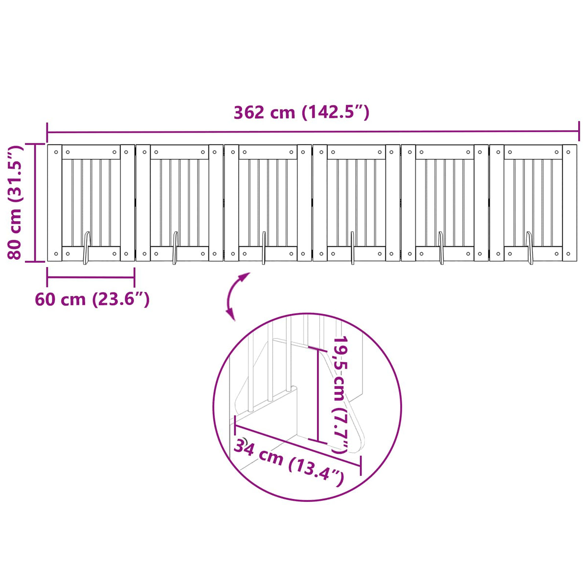 Foldable Dog Gate with Stands 6 pcs Old Wood 362 cm