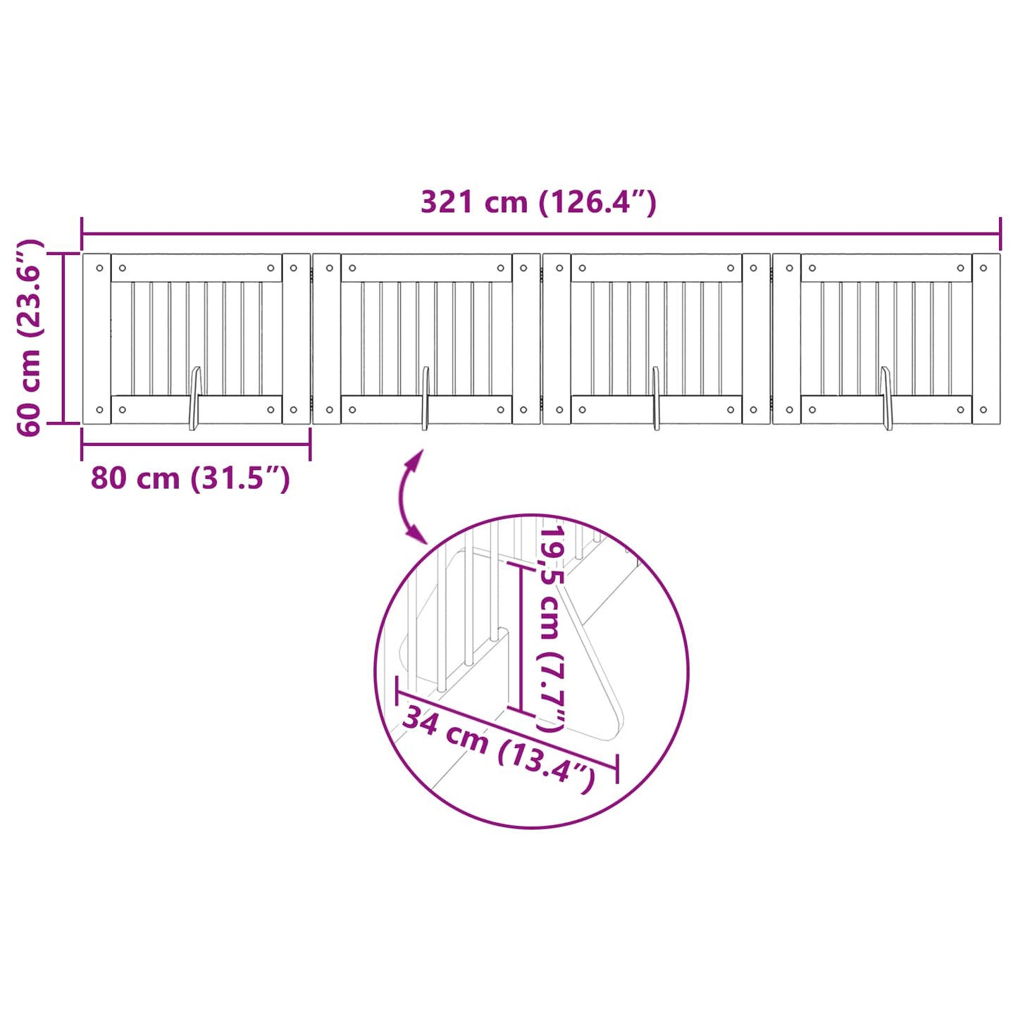 Foldable Dog Gate with Stands 4 pcs Smoked Oak 321 cm