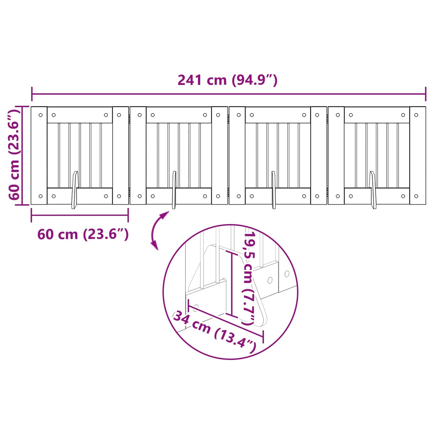 Foldable Dog Gate with Stands 4 pcs Smoked Oak 241 cm