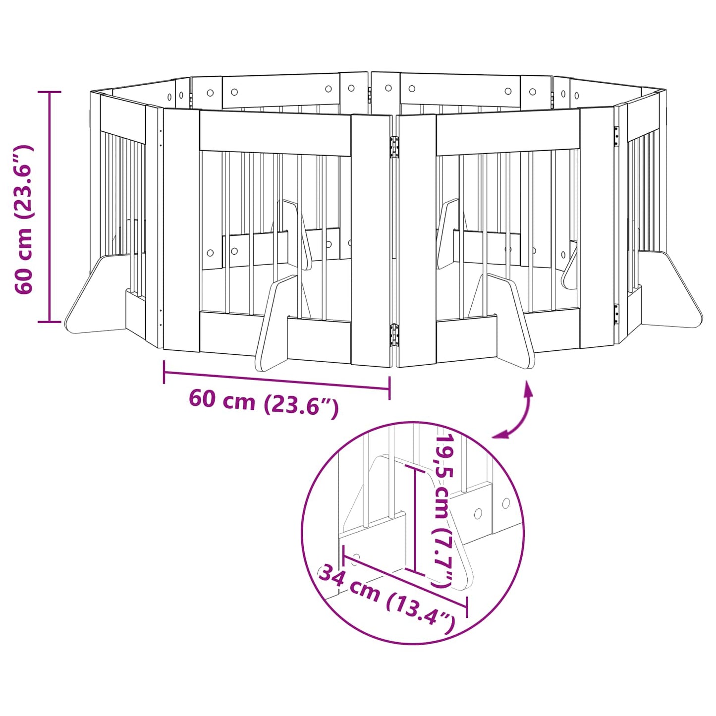 Dog Gate with Stands 8 pcs Grey Sonoma 60 x 60 cm