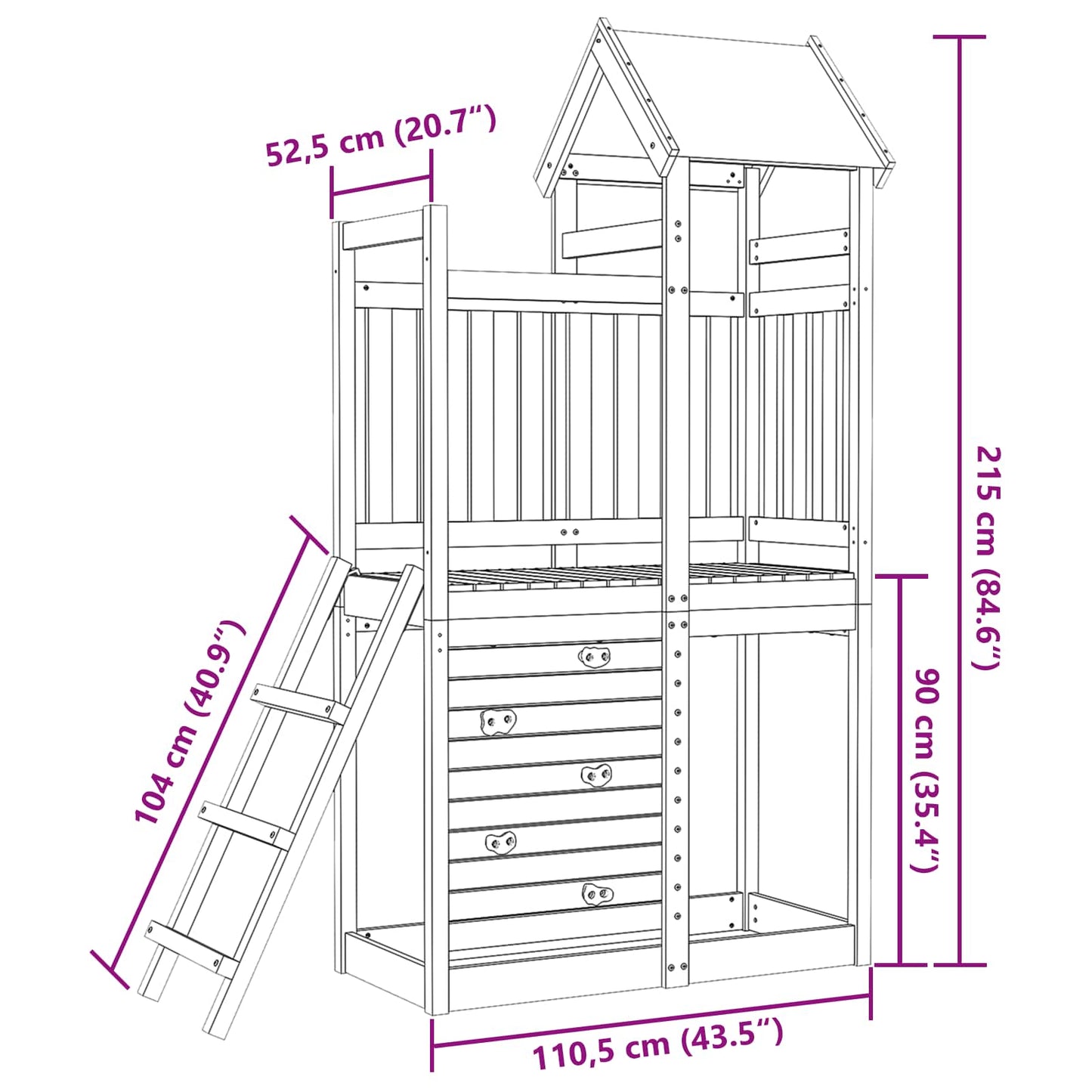 Play Tower Brown 110.5 x 52.5 x 215cm Solid Impregnated Wood