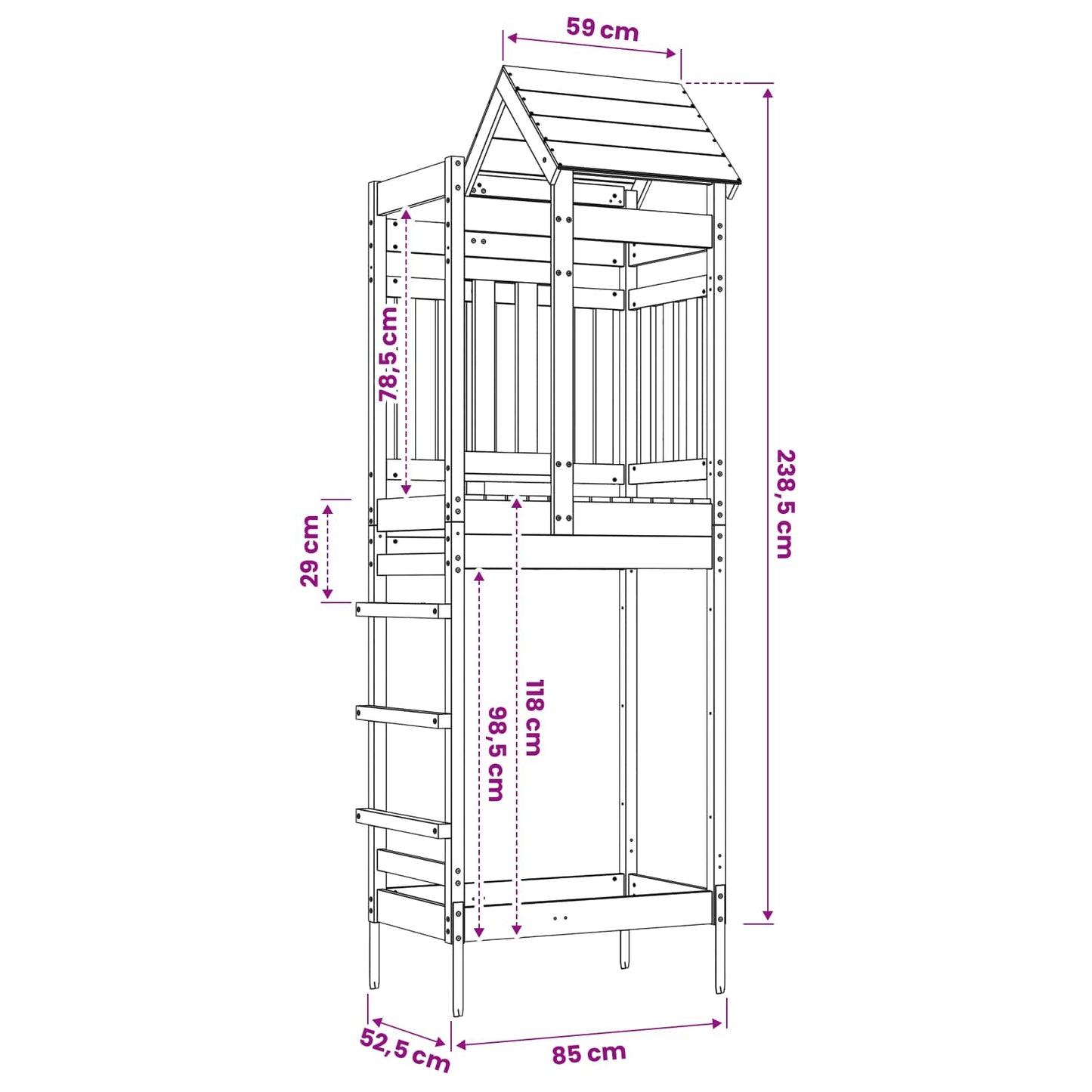 Play Tower Brown 52.5 x 85 x 238 cm Solid Pine Wood
