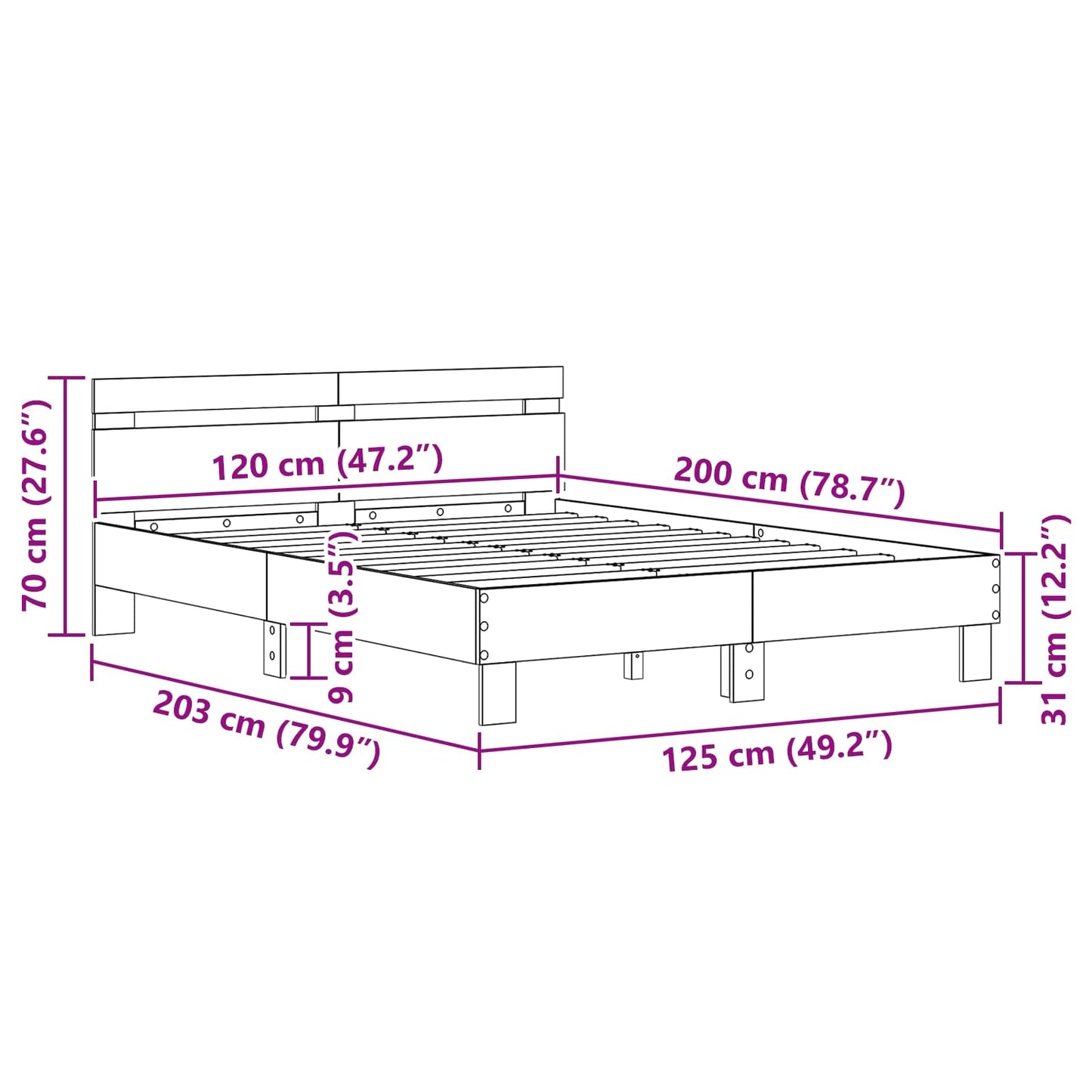 Bed Frame with Headboard Black Oak 120 x 200 cm Engineered Wood