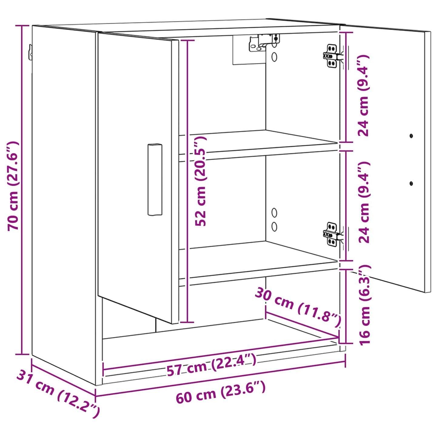 Wall Cabinet Artisian Oak 60 x 31 x 70 cm Engineered Wood
