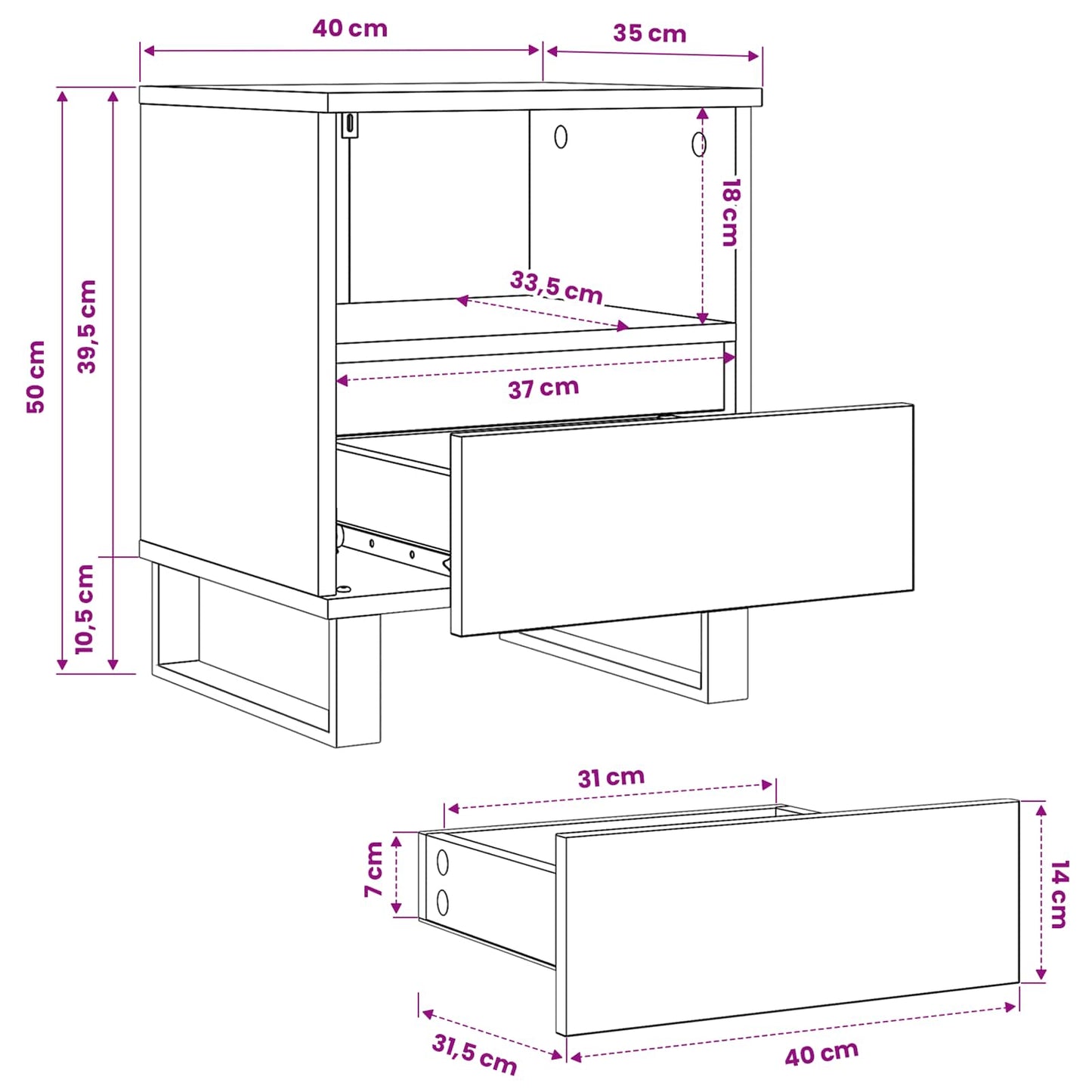 Bed Cabinet Black Oak 40 x 35 x 50 cm Engineered Wood