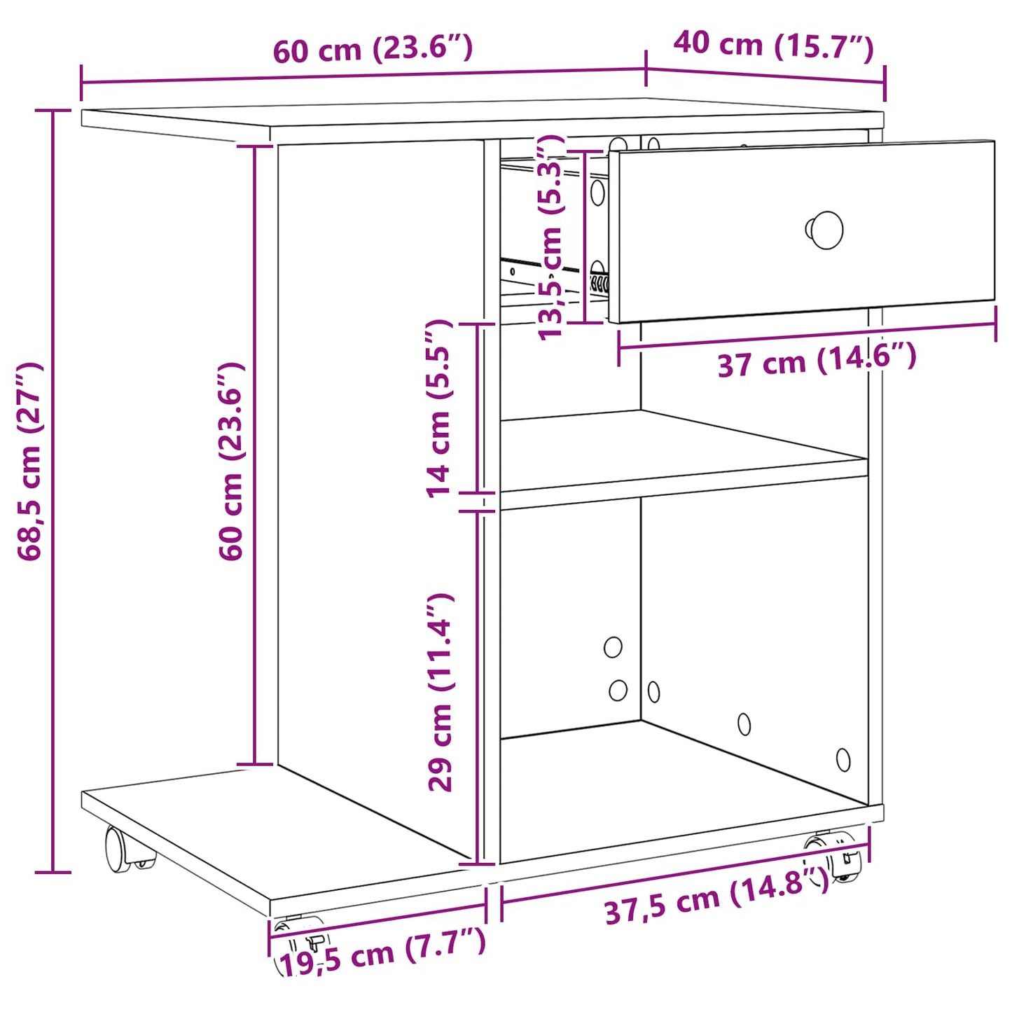 Printer Stand Plain Old Wood 60 x 40 x 68.5 cm Engineered Wood