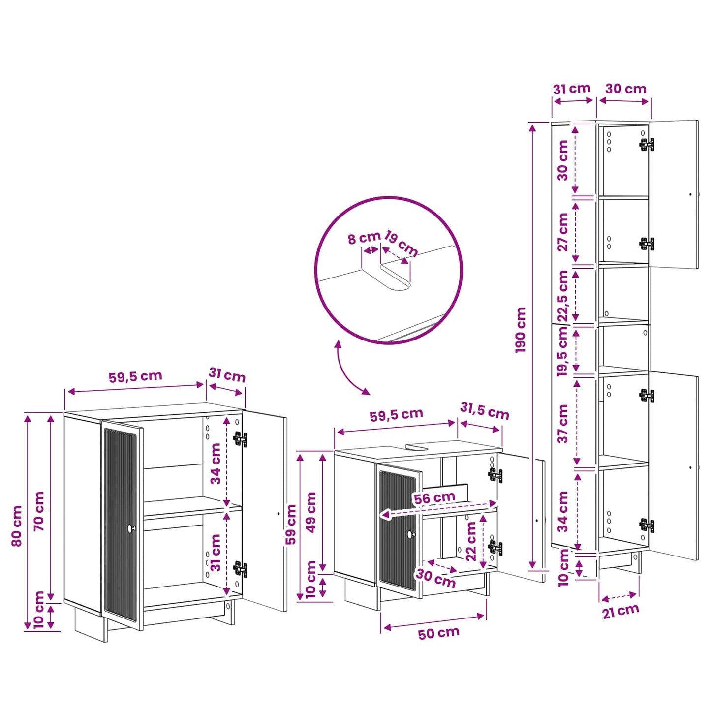 3 Piece Bathroom Cabinet Set EDE Black Engineered Wood
