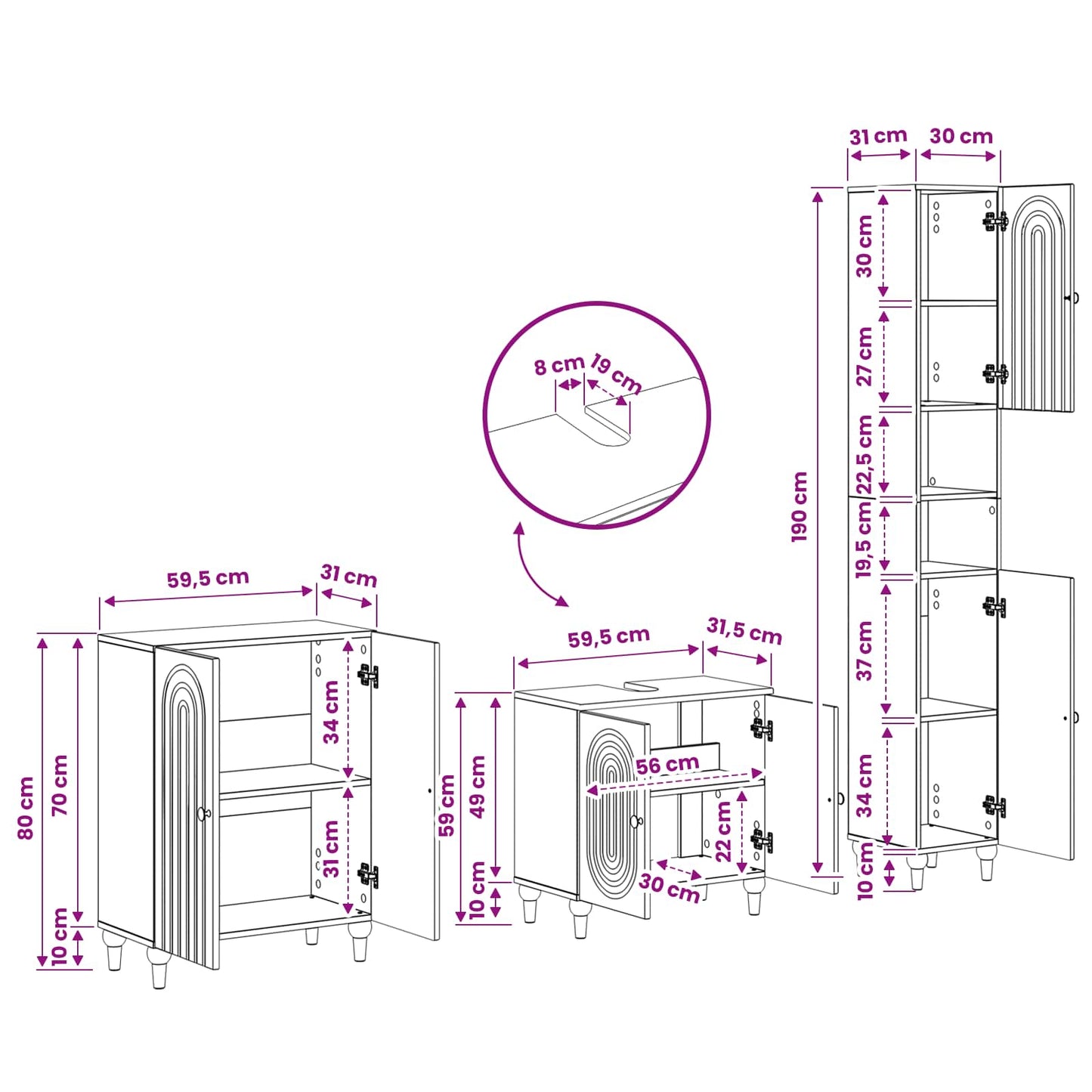3 Piece Bathroom Cabinet Set ALKMAAR Grey Sonoma
