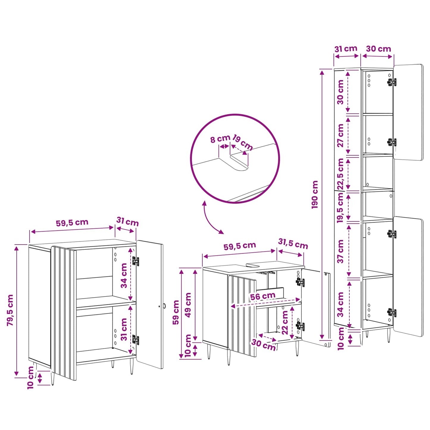 3 Piece Bathroom Cabinet Set ZWOLLE Black Engineered Wood