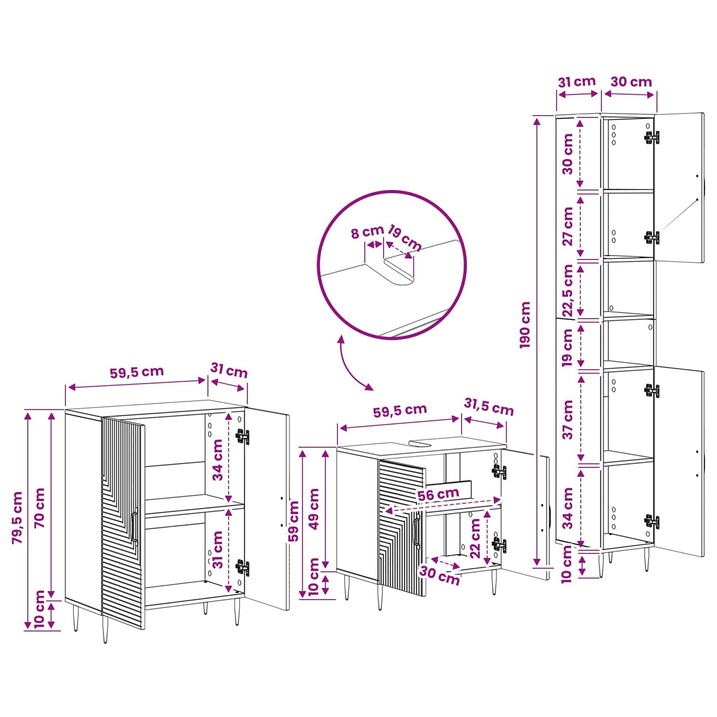 3 Piece Bathroom Cabinet Set HAARLEM Old Wood Engineered Wood