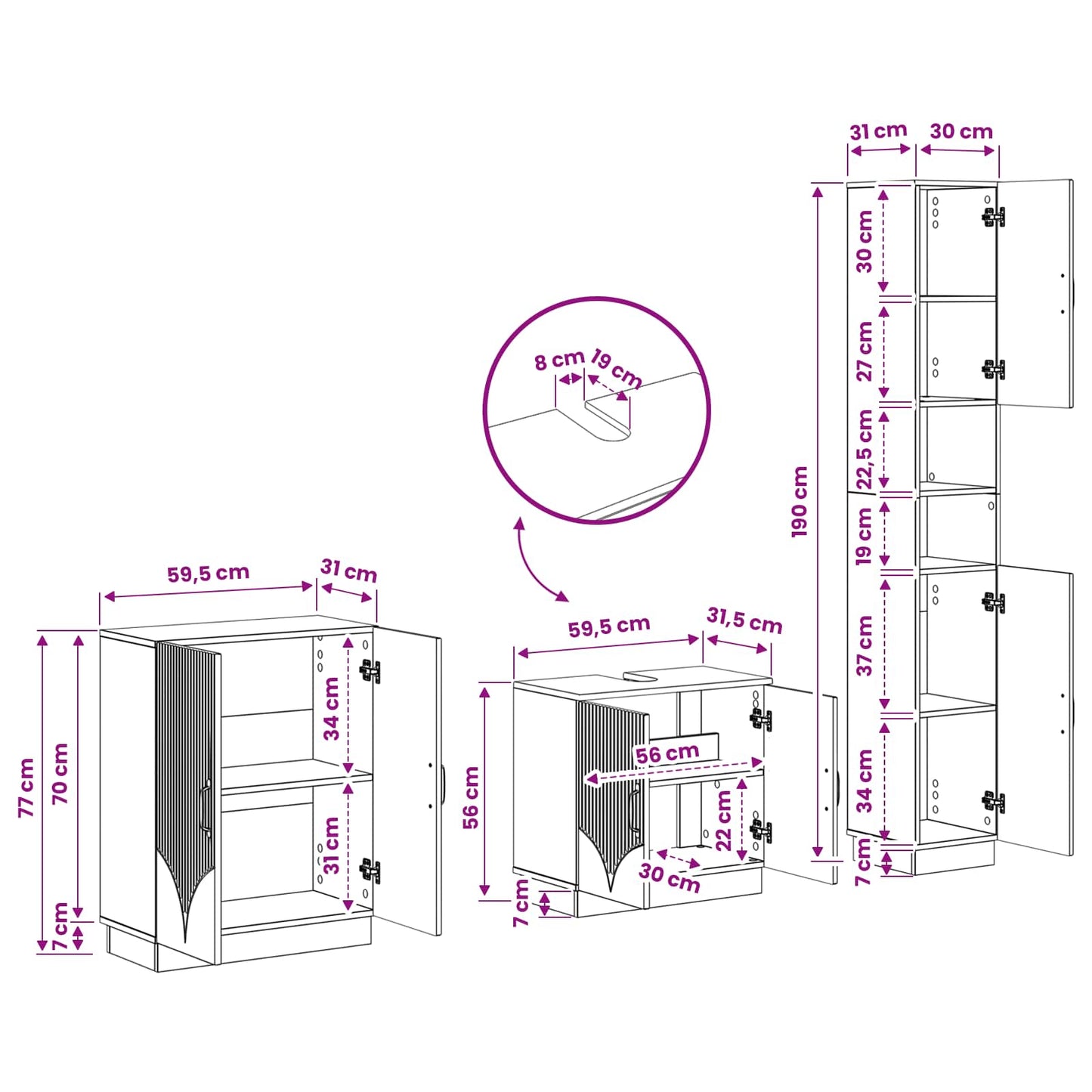 3 Piece Bathroom Cabinet Set HOORN Grey Sonoma Engineered Wood