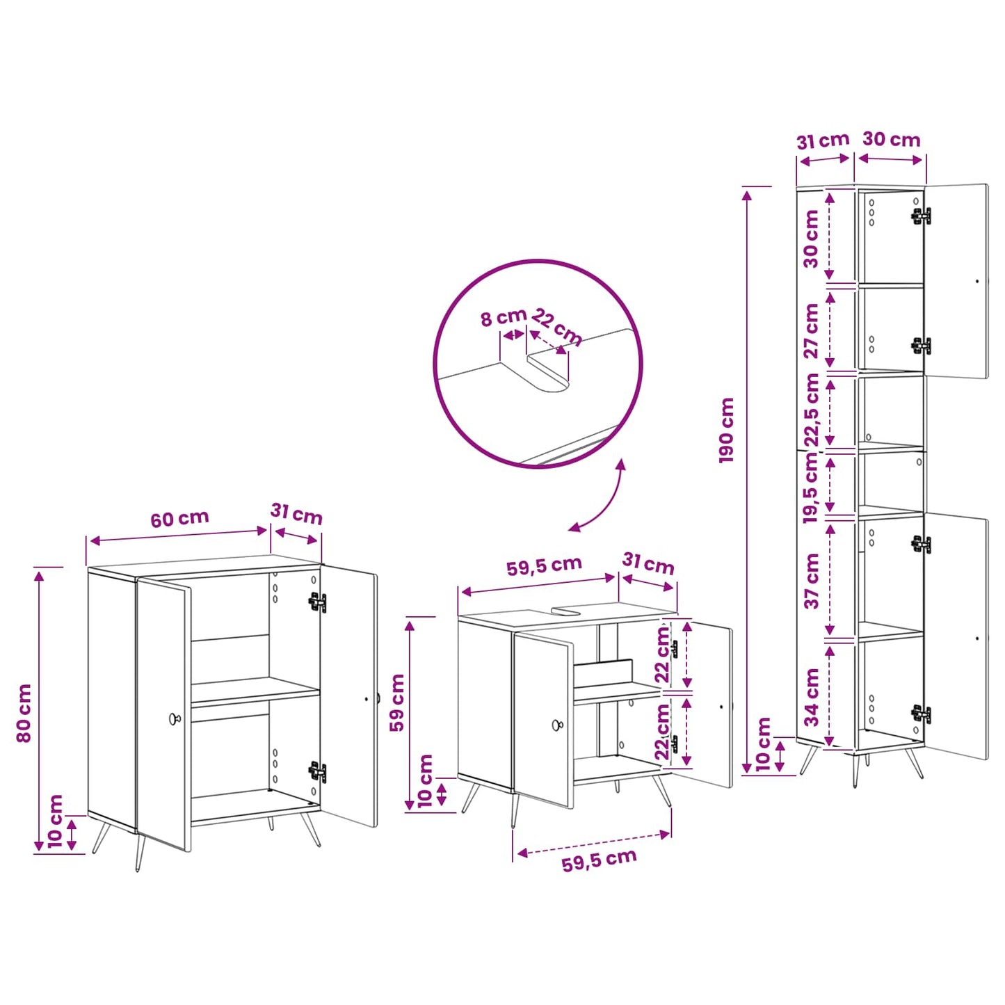 3 Piece Bathroom Cabinet Set BREDA Black Engineered Wood