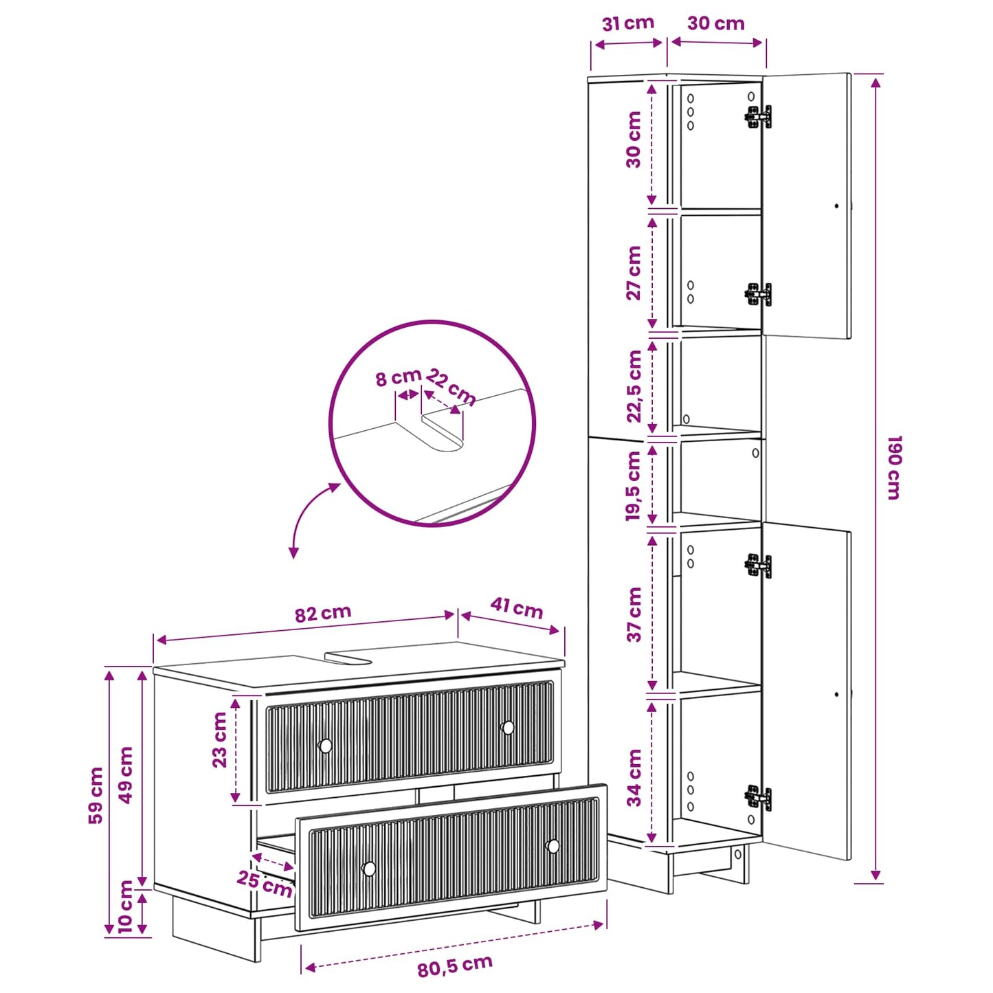 2 Piece Bathroom Cabinet Set EDE Smoked Oak Engineered Wood