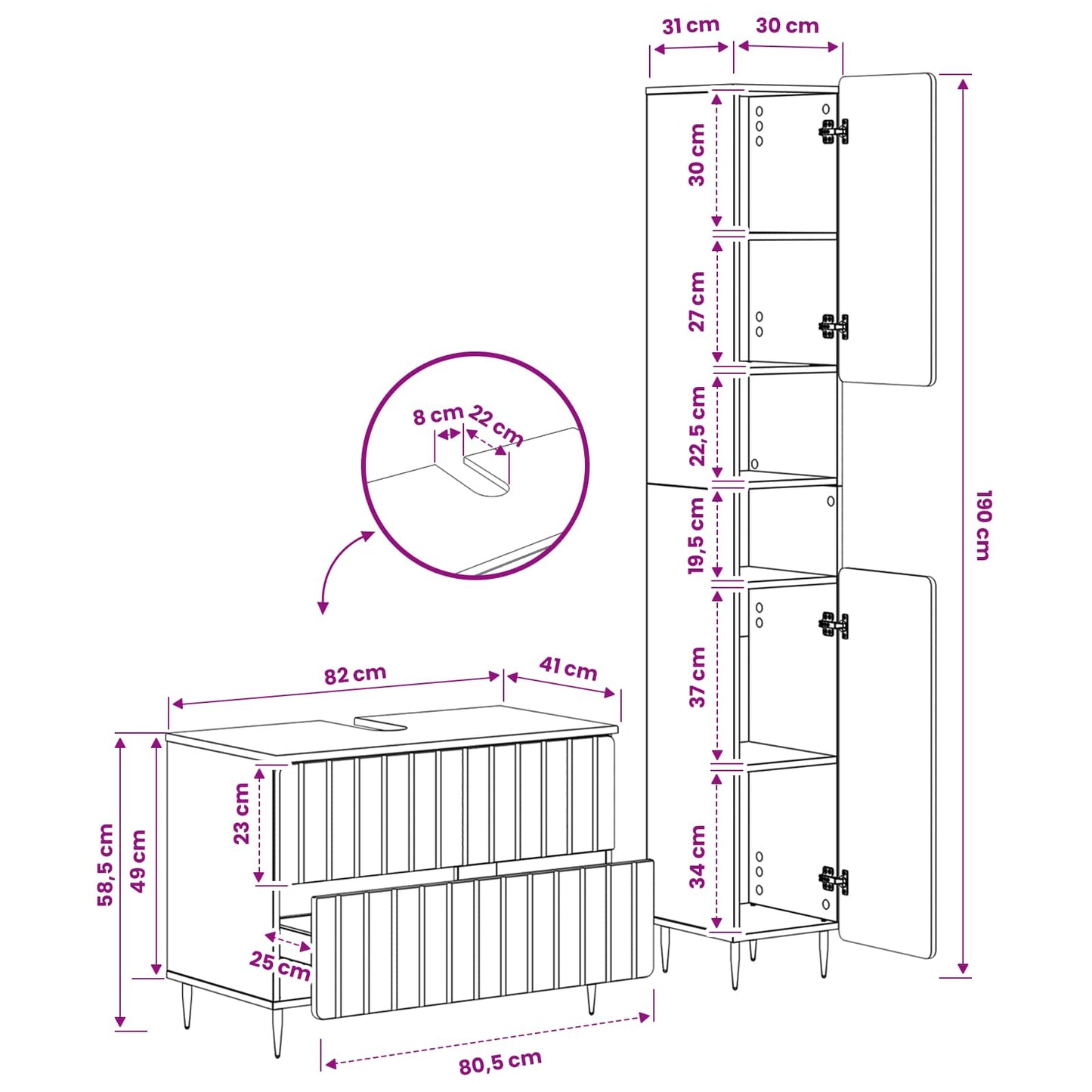 2 Piece Bathroom Cabinet Set ZWOLLE Concrete Grey