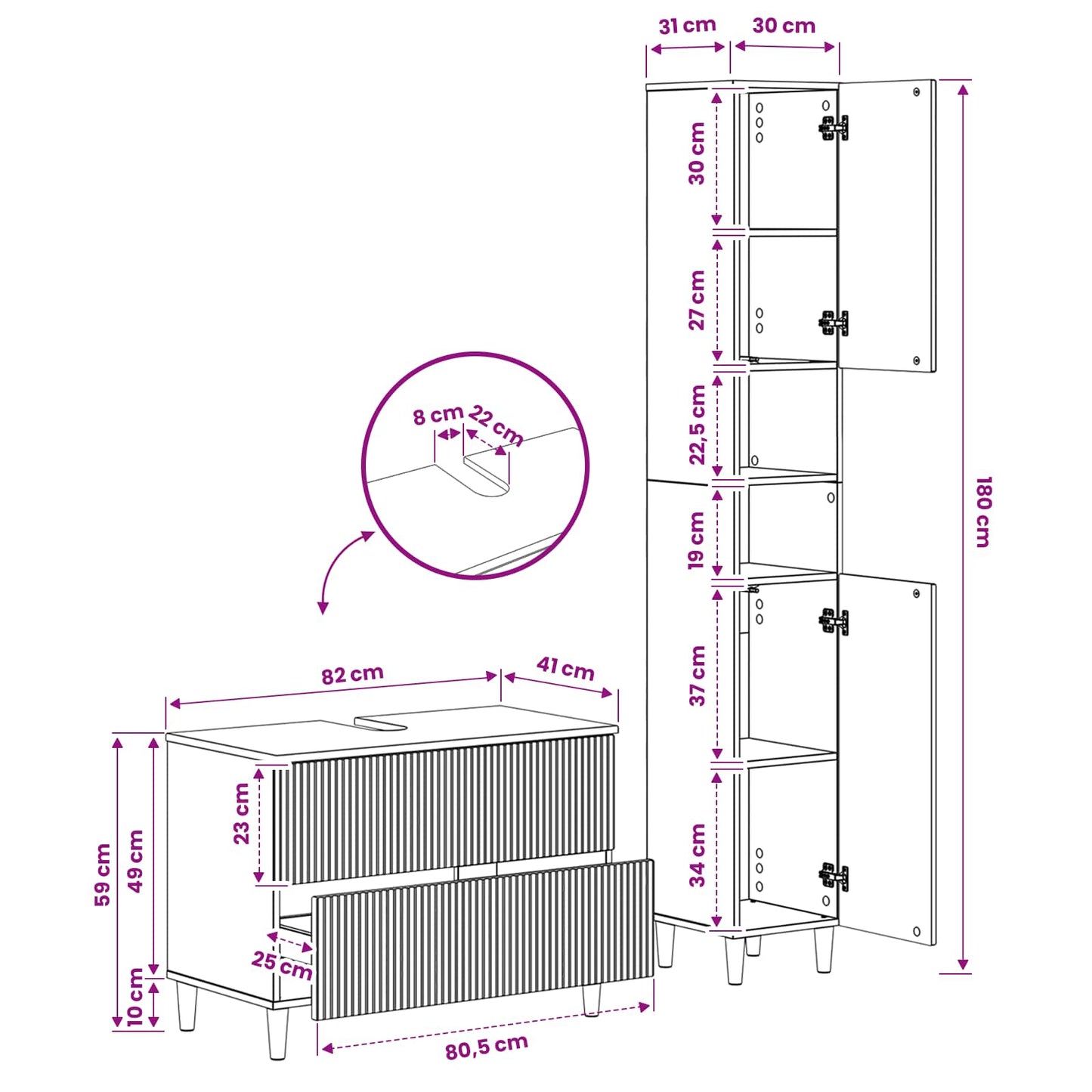 2 Piece Bathroom Cabinet Set ARNHEM High Gloss White