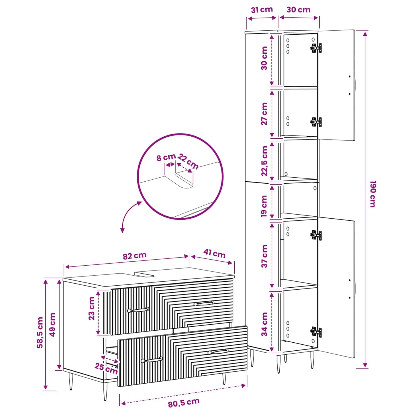 2 Piece Bathroom Cabinet Set HAARLEM Smoked Oak Engineered Wood