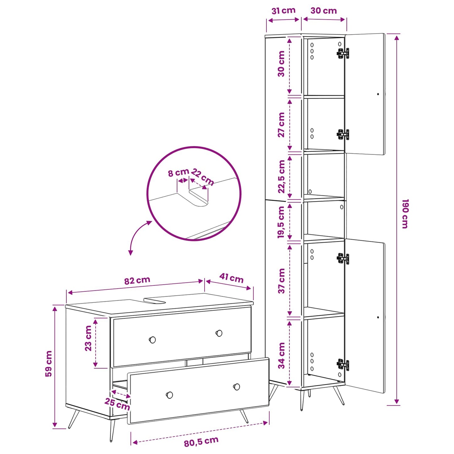 2 Piece Bathroom Cabinet Set BREDA Smoked Oak Engineered Wood
