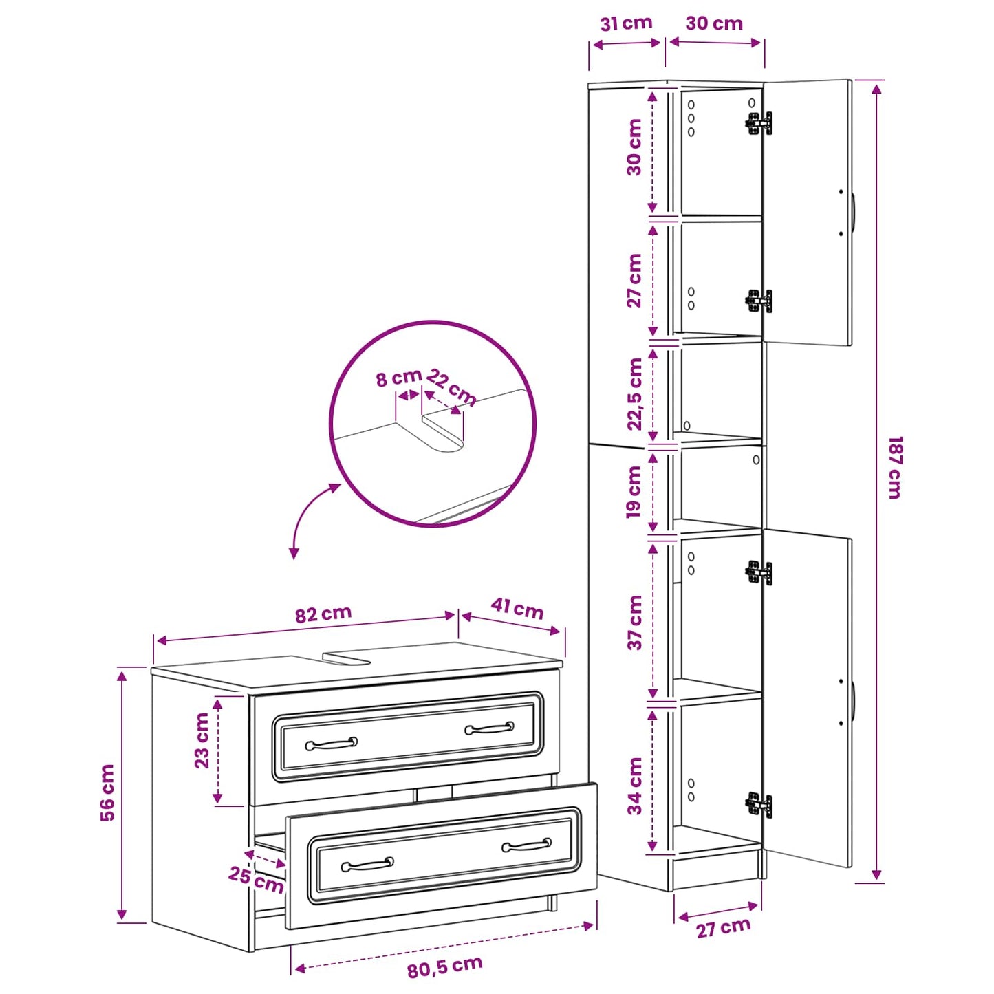 2 Piece Bathroom Cabinet Set UTRECHT Sonoma Oak Engineered Wood
