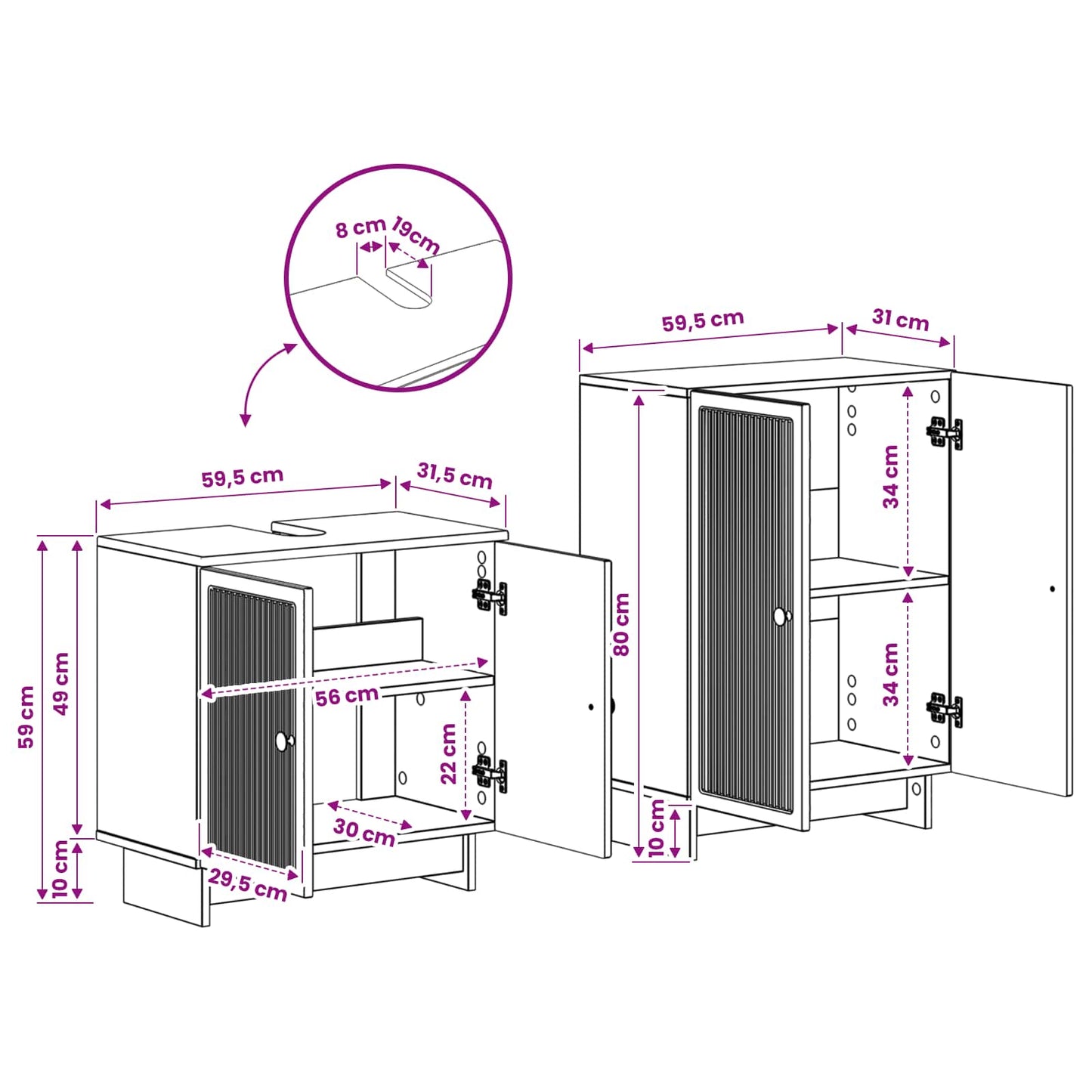 2 Piece Bathroom Cabinet Set EDE Smoked Oak Engineered Wood