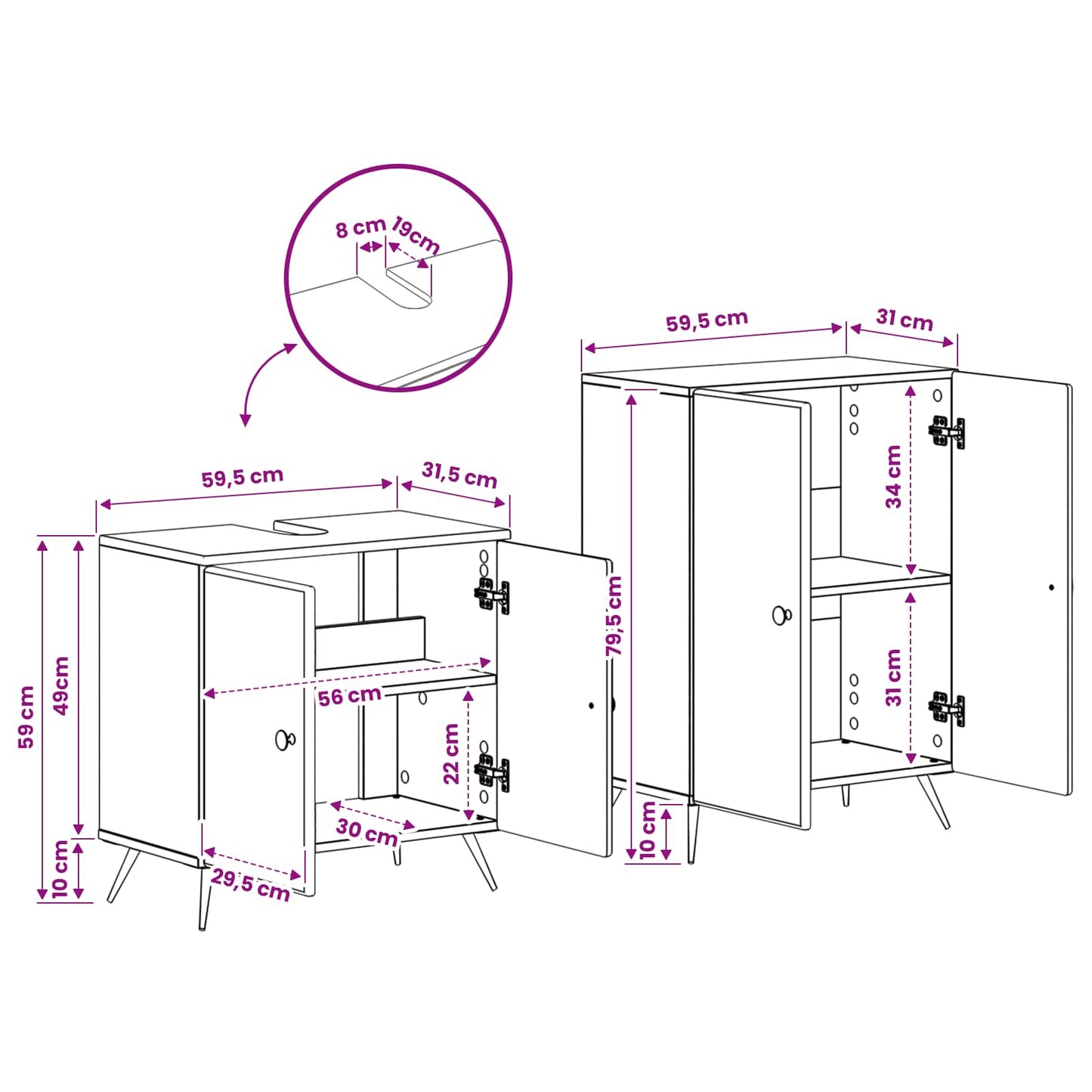 2 Piece Bathroom Cabinet Set BREDA Black Engineered Wood