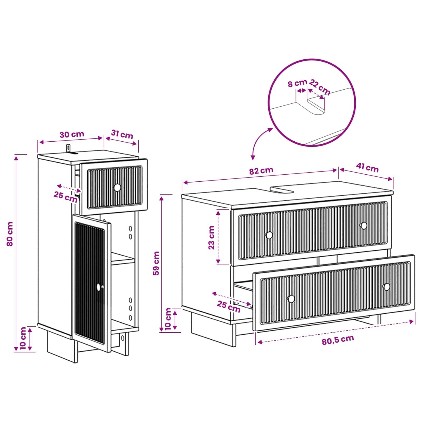 2 Piece Bathroom Cabinet Set EDE Grey Sonoma Engineered Wood