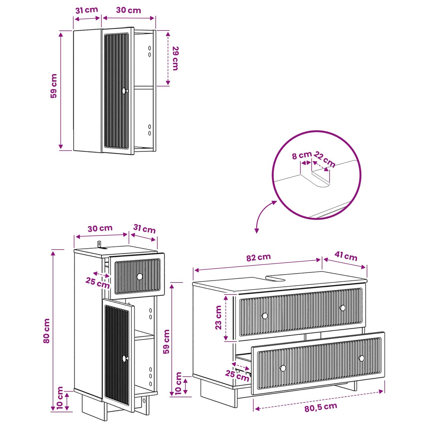 3 Piece Bathroom Cabinet Set EDE Grey Sonoma Engineered Wood
